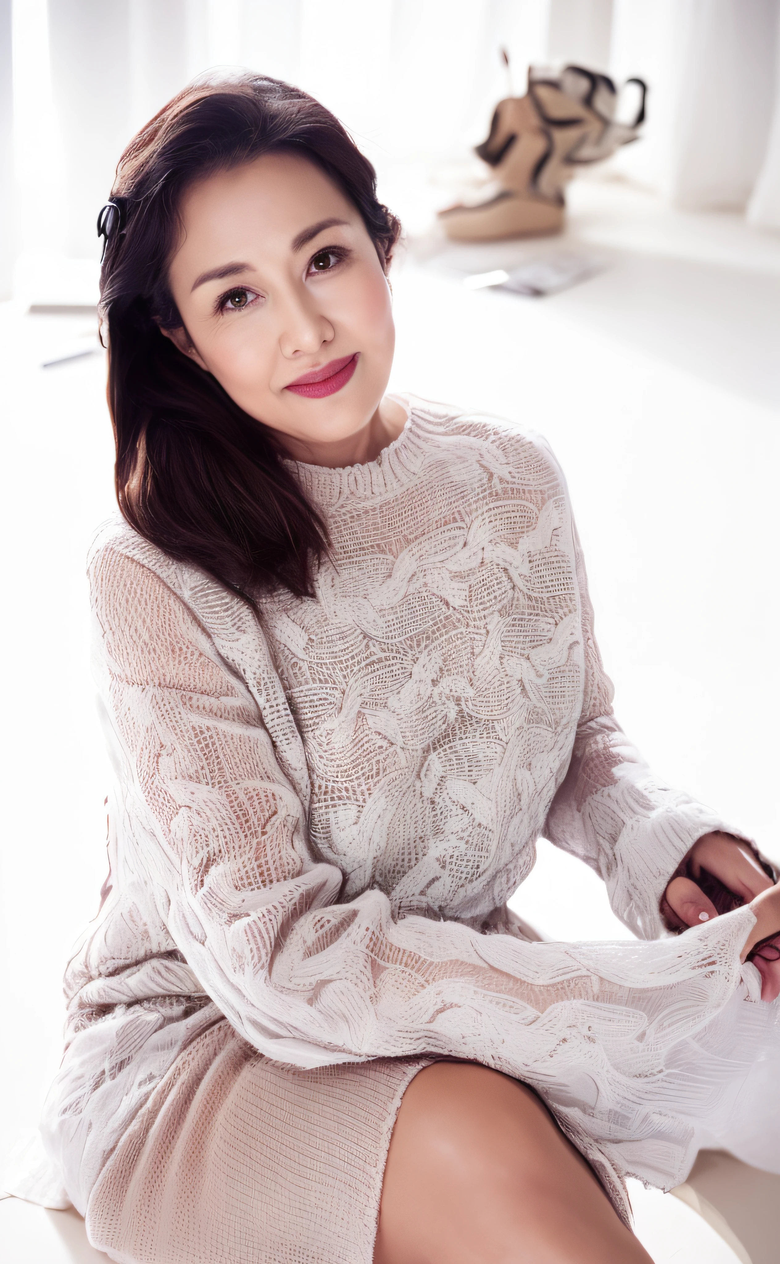 Photo of beautiful 50 year old woman,huge boob,see-through transparent clothes