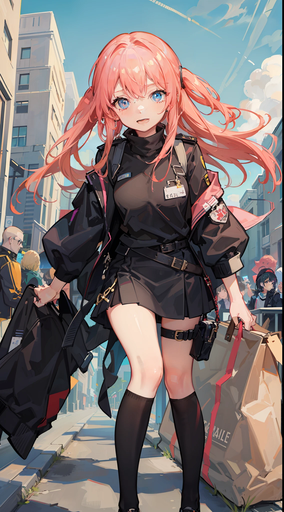 Masterpiece、hightquality、Security officer、Western drama、1girl in、a miniskirt、holster、Cute anime illustration、