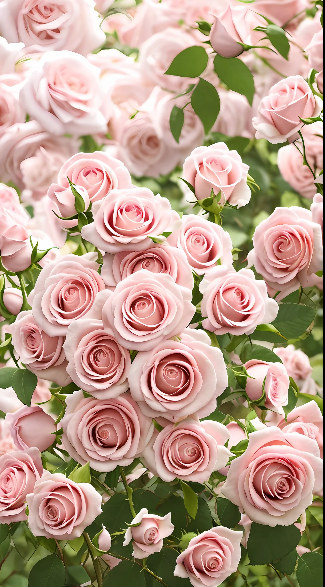 There is a large group of pink and white roses in the garden, Rozen Maiden, rose-brambles, Rose, rosa bonheurn, rose twining, rosette, natural point rose', full bloom, Amazing beauty, a few roses, Incredibly beautiful, heavily ornamental, light pink tonalities, Rose garden, pink rosa, decorative roses, beautifully