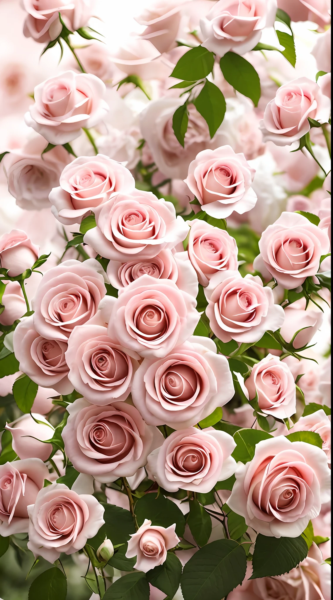 There is a large group of pink and white roses in the garden, Rozen Maiden, rose-brambles, Rose, rosa bonheurn, rose twining, rosette, natural point rose', full bloom, Amazing beauty, a few roses, Incredibly beautiful, heavily ornamental, light pink tonalities, Rose garden, pink rosa, decorative roses, beautifully