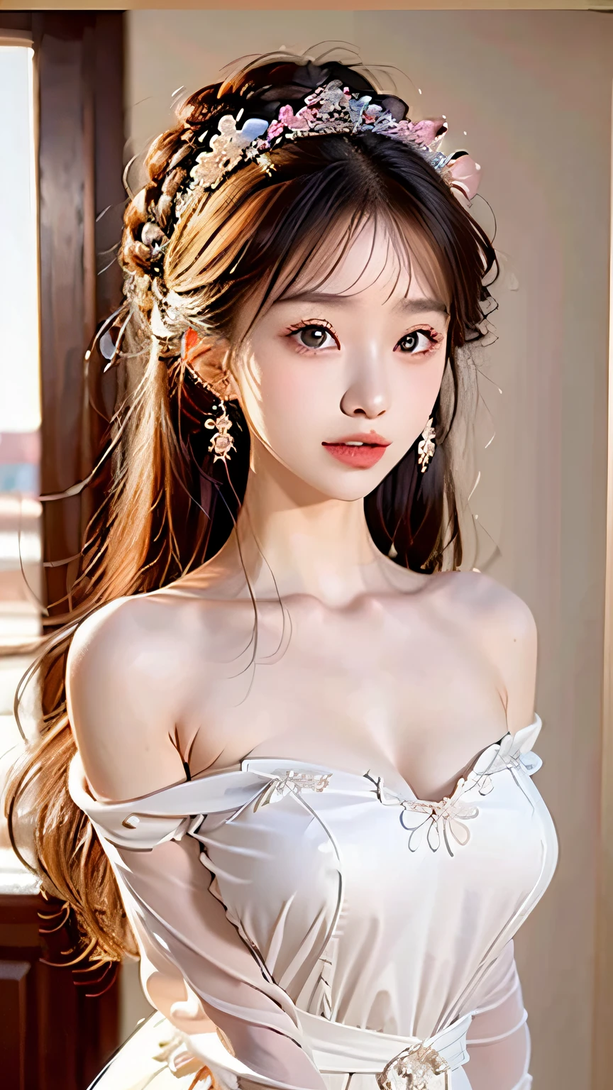 tmasterpiece,best qualtiy,(realisticlying,photo-realistic:1.37),8k,an extremely delicate and beautiful,astounding,finedetail,offcial art,absurderes,Incredibly Ridiculous res,hugefilesize,ultra - detailed,extremely detaile,Beautiful Meticulous Girl,(perfect female shape),full bodyesbian,middle breasts,white color hair,s girl,Fake animal ears,Bigchest,holy rays,super detailing,8K,hyper HD,
