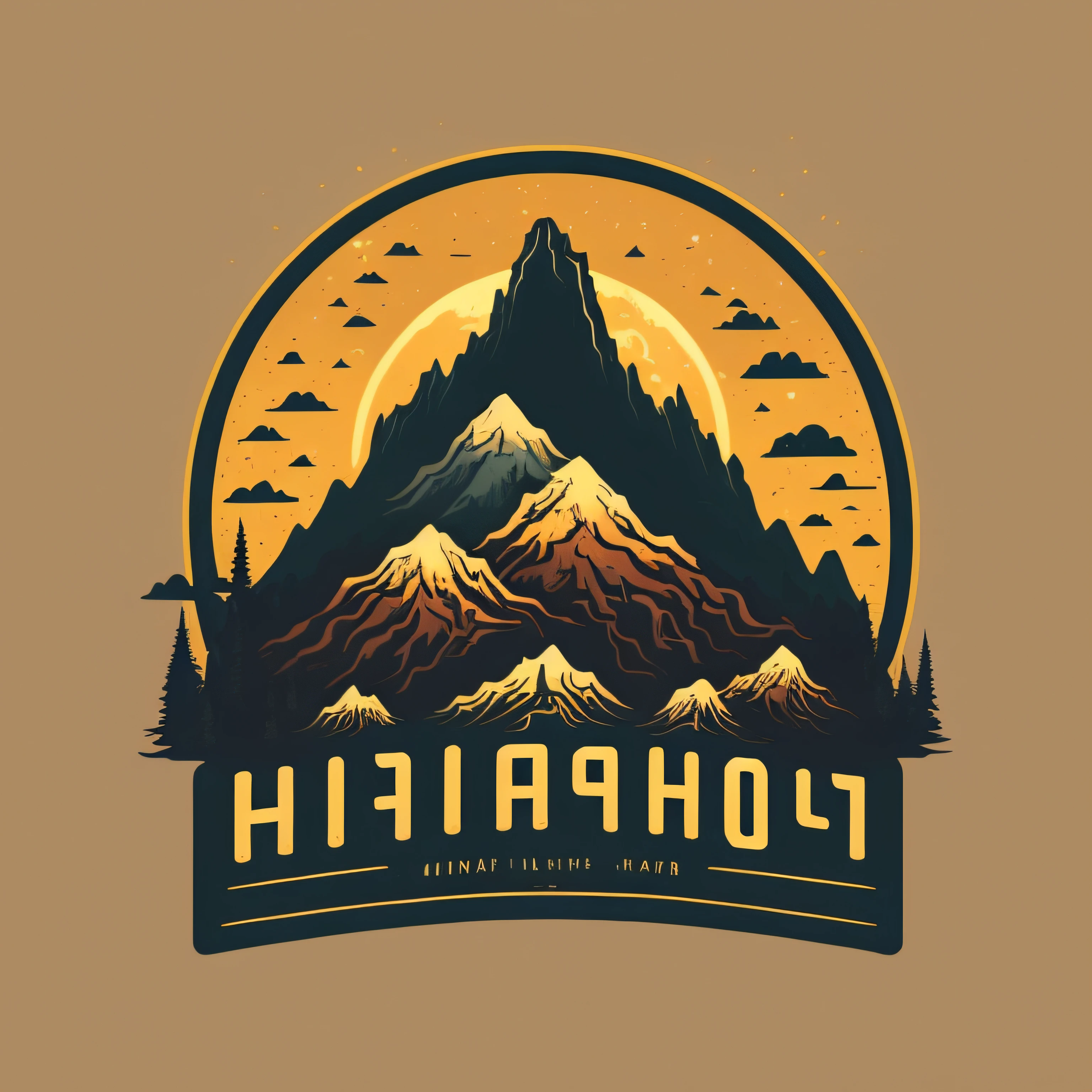 Oversized t–shirt design for adventurers and travel lovers, (minimalistic design), (sign or banner with the text "H Crew" in clear and sharp lettering integrated into the design), (no random titles or text), thin lines, vintage, no background, stylish and trendy, as a t-shirt logo in the style of MAGIFACTORY