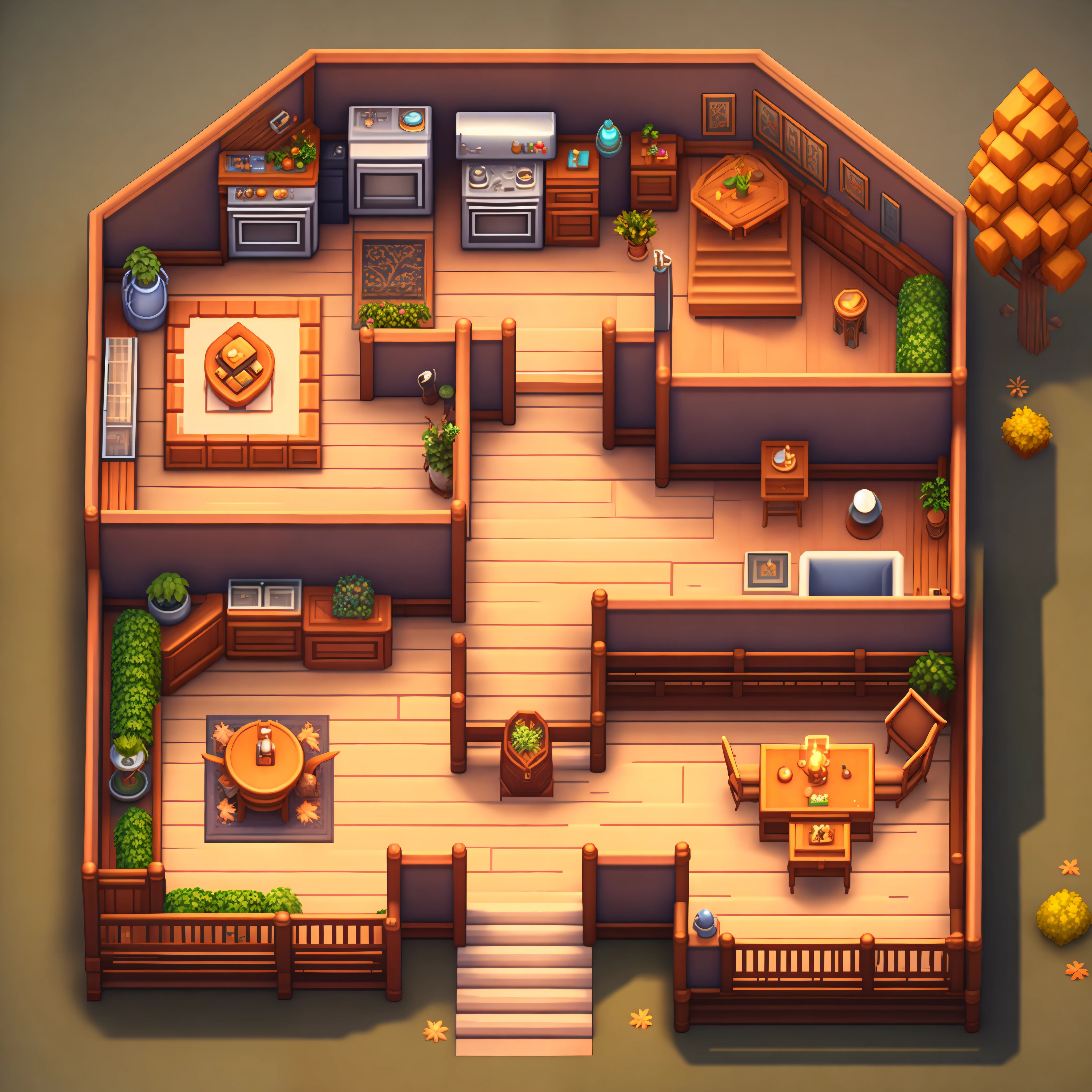 45 degree top view，house interior，Stardew Valley style，