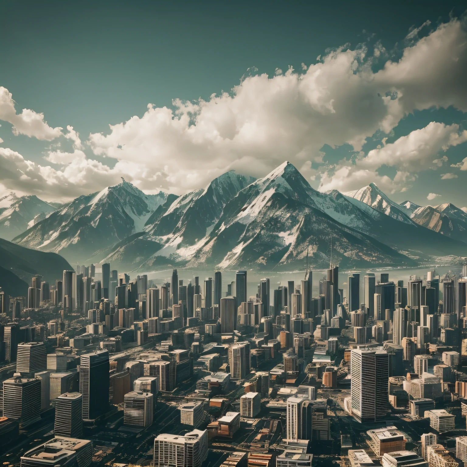A big city,Surrounded by mountains