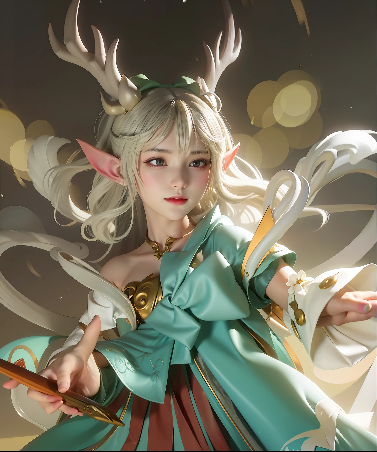 anime girl with horns and a bow holding a knife, fanart best artstation, portrait of an elf queen, elf girl, fantasy art style, digital 2d fantasy art, elf princess, digital fantasy illustration, beautiful and elegant elf queen, childrens art in artstation, beautiful character painting, epic fantasy digital art style, rossdraws digital painting, digital fantasy art )