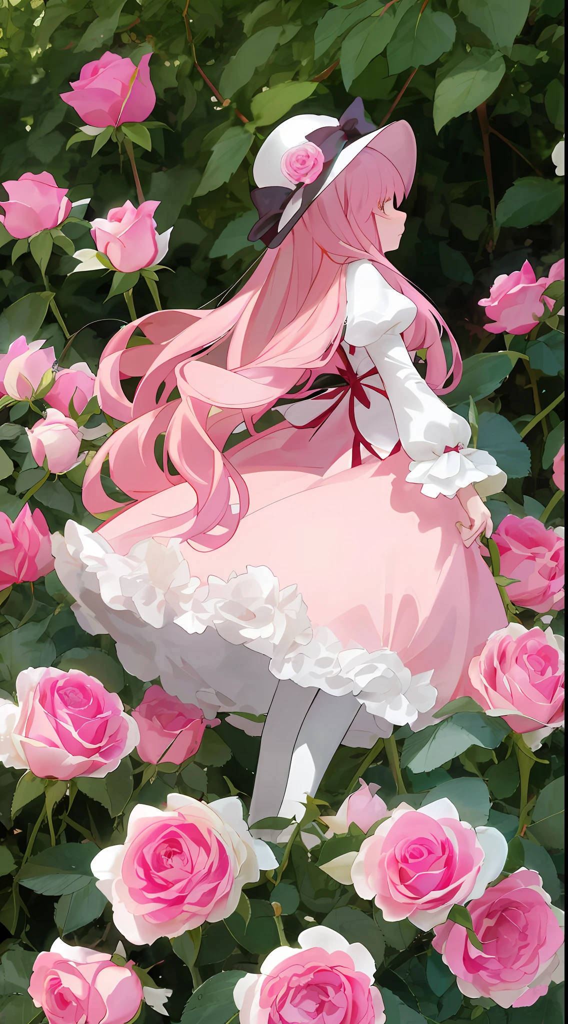 There is a large group of pink and white roses in the garden, Rozen Maiden, rose-brambles, Rose, rosa bonheurn, rose twining, rosette, full bloom, natural point rose', Amazing beauty, a few roses, Incredibly beautiful, heavily ornamental, light pink tonalities, Rose garden, pink rosa, decorative roses, beautifully