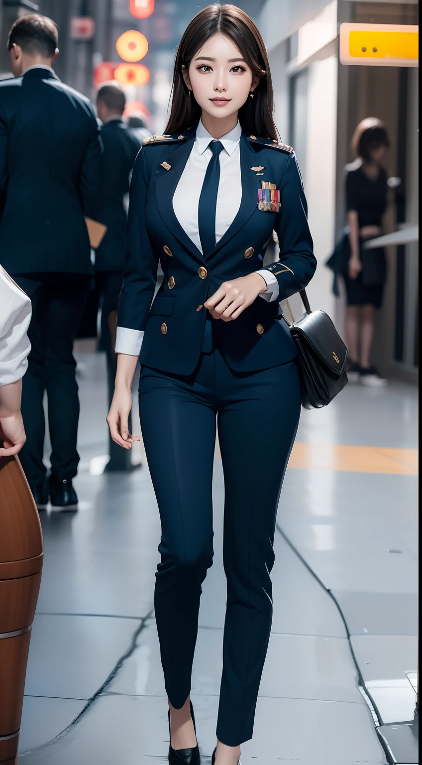 (RAW photos,HighestQuali),(dynamicposes),Full body like,The uniform of a flight attendant,(realisticlying,realisticlying:1.3),HighestQuali,tmasterpiece,Very fine and beautiful,highly detailed,CG,unified,2k wallpaper,Wonderful,beautifuldetails,tmasterpiece,HighestQuali,Extremely detailed Cg Unity 8K wallpaper,,