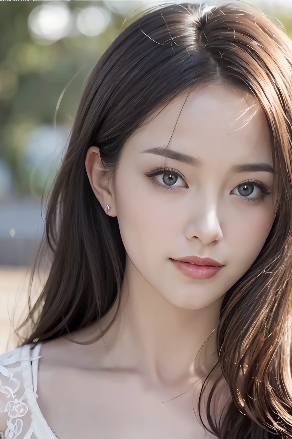 (8K, Raw photo, Photorealistic:1.25) ,( Lip gloss,Glossy finish, Glossy skin, Best Quality, 超A high resolution, chromatic abberation, Caustics, Wide light, Natural Shadow) look with serenity and goddess-like bliss to the spectators,(depth of fields:1.6), (colorful unfocused lights on background:1.2) ,very natural make-up,Shot on a cloudy day . Slender eyes.Downcast eyes. The distant look in her eyes,55 years old.Wearing a gorgeous summer dress、(The upper part of the body)(Long gorgeous hair)(Stylish as a professional model)