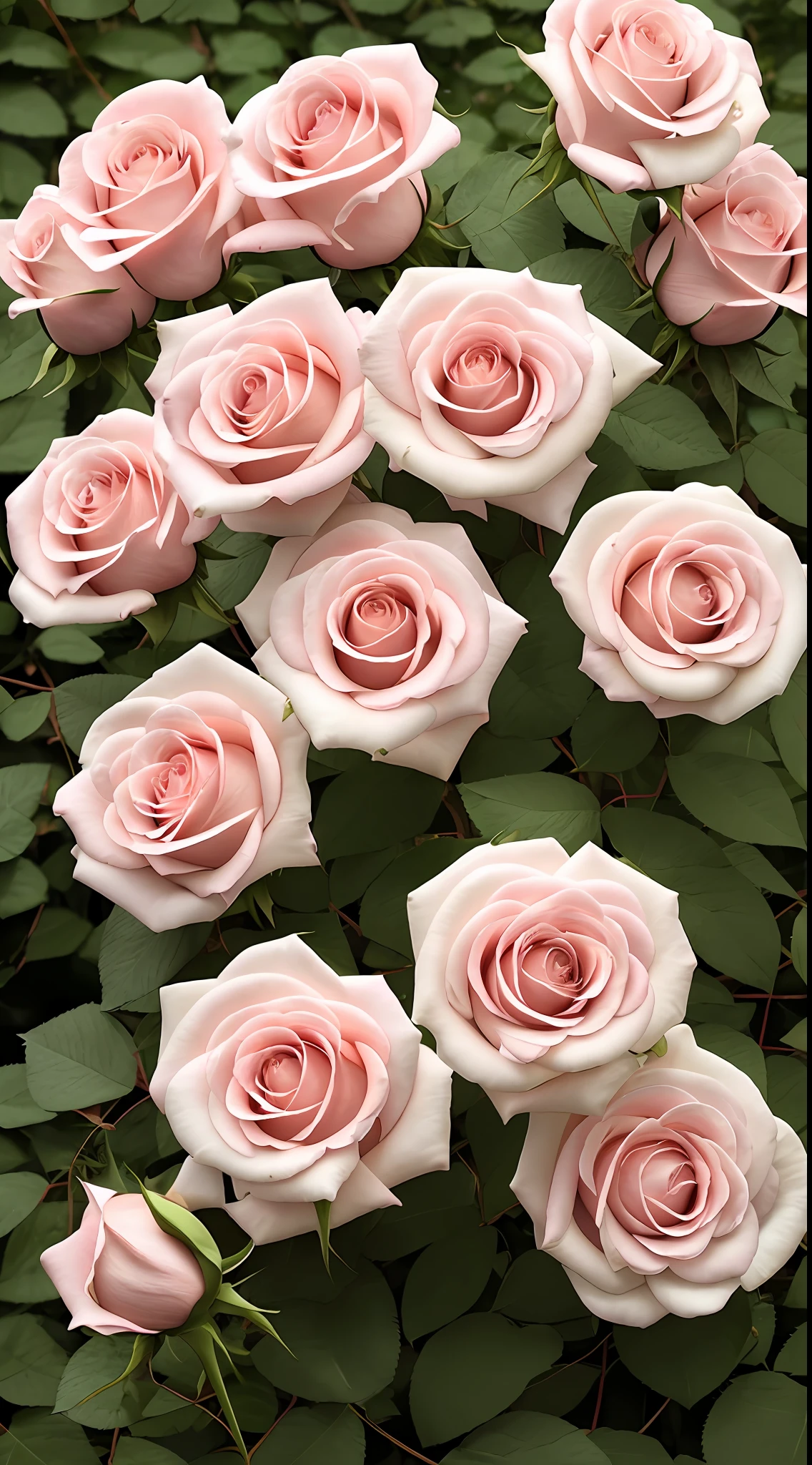There is a large group of pink and white roses in the garden, Rozen Maiden, rose-brambles, Rose, rosa bonheurn, rose twining, rosette, full bloom, natural point rose', Amazing beauty, a few roses, Incredibly beautiful, heavily ornamental, light pink tonalities, Rose garden, pink rosa, decorative roses, beautifully