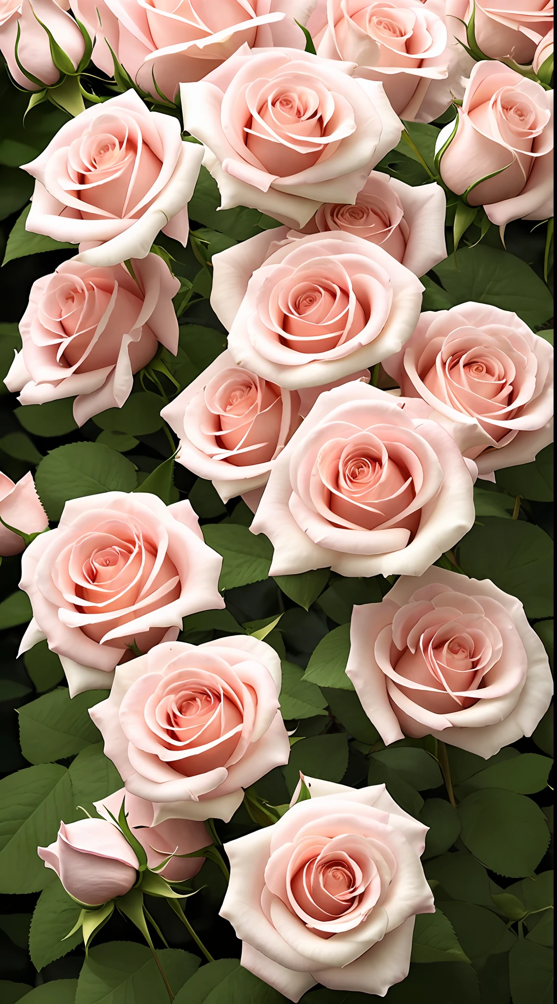 There is a large group of pink and white roses in the garden, Rozen Maiden, rose-brambles, Rose, rosa bonheurn, rose twining, rosette, full bloom, natural point rose', Amazing beauty, a few roses, Incredibly beautiful, heavily ornamental, light pink tonalities, Rose garden, pink rosa, decorative roses, beautifully