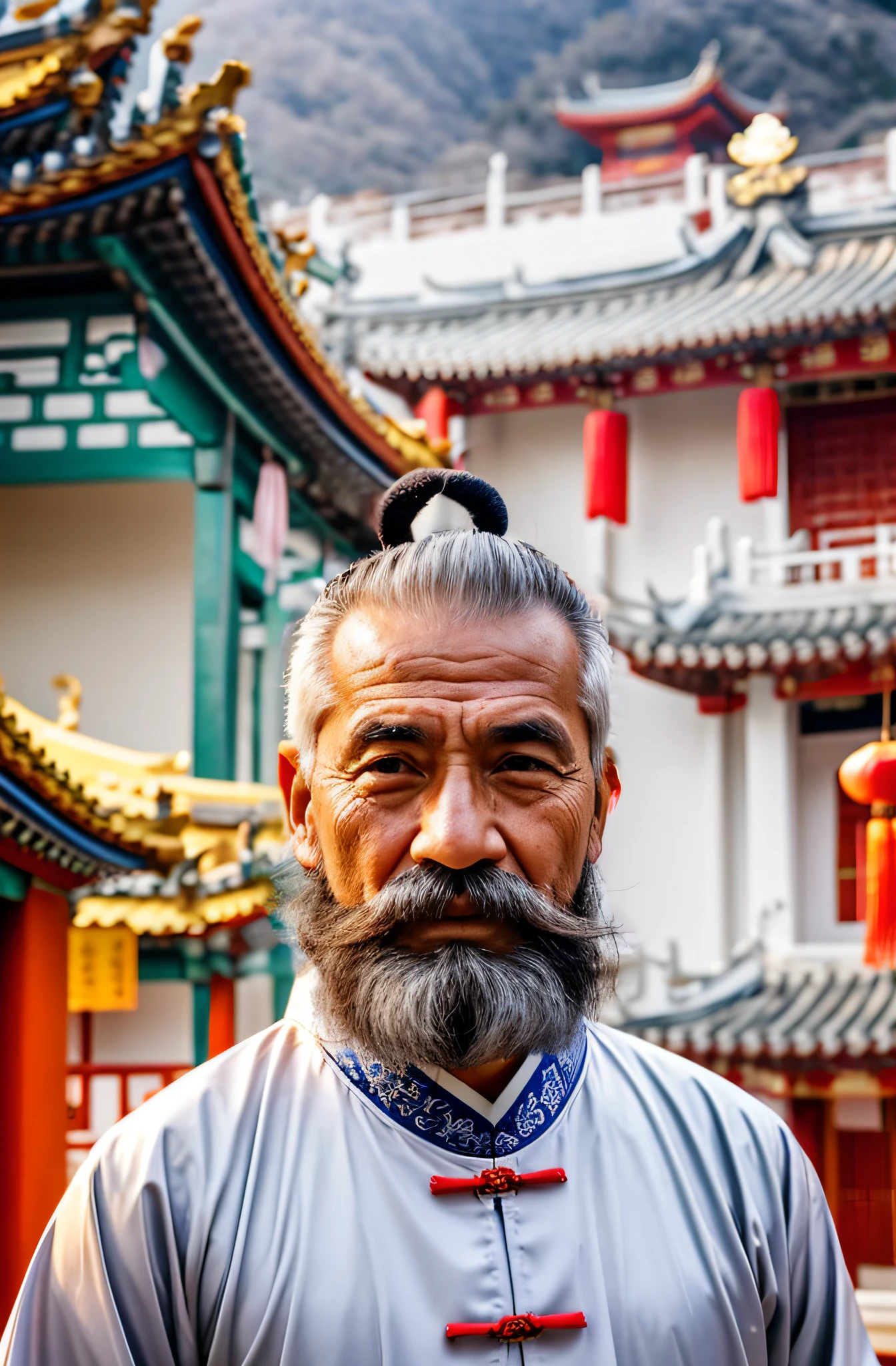 Old face,ascetic monk,wrinkles,white mustache,White hair
