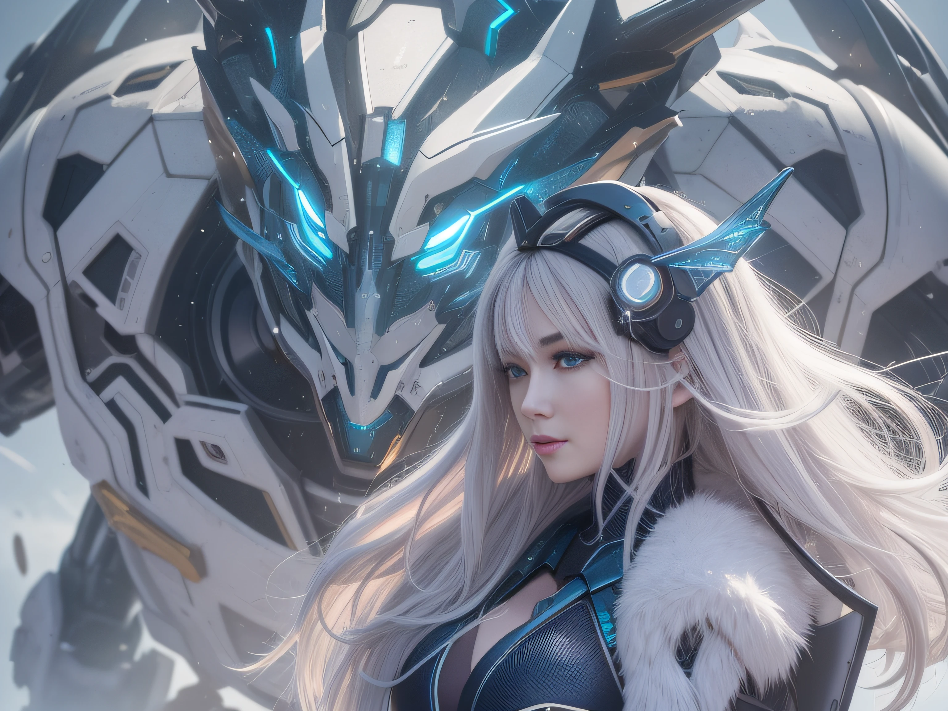Highest image quality，Outstanding details，超高分辨率，（Fidelity：1.4）, Favor the details，closeup cleavage，The background is a scene of a cosmic celestial body，High-tech dragon knight mech，He has a delicate and beautiful face，（（Blue-white flying semi-mechanical fuselage：1.8）），high-tech weapon，Raised sexy，frontage，cyber punk perssonage，Futuristic，mechanically aesthetic，Virtual Engine 5，Perfect detail rendering，rendering by octane，hyper HD