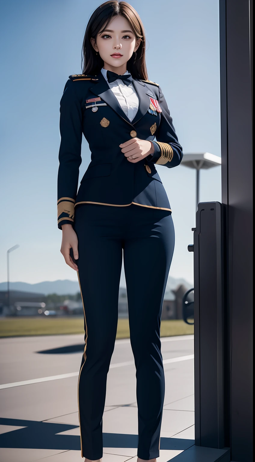 (RAW photos,HighestQuali),(dynamicposes),Full body like,The uniform of a flight attendant,(realisticlying,realisticlying:1.3),HighestQuali,tmasterpiece,Very fine and beautiful,highly detailed,CG,unified,2k wallpaper,Wonderful,beautifuldetails,tmasterpiece,HighestQuali,Extremely detailed Cg Unity 8K wallpaper,,