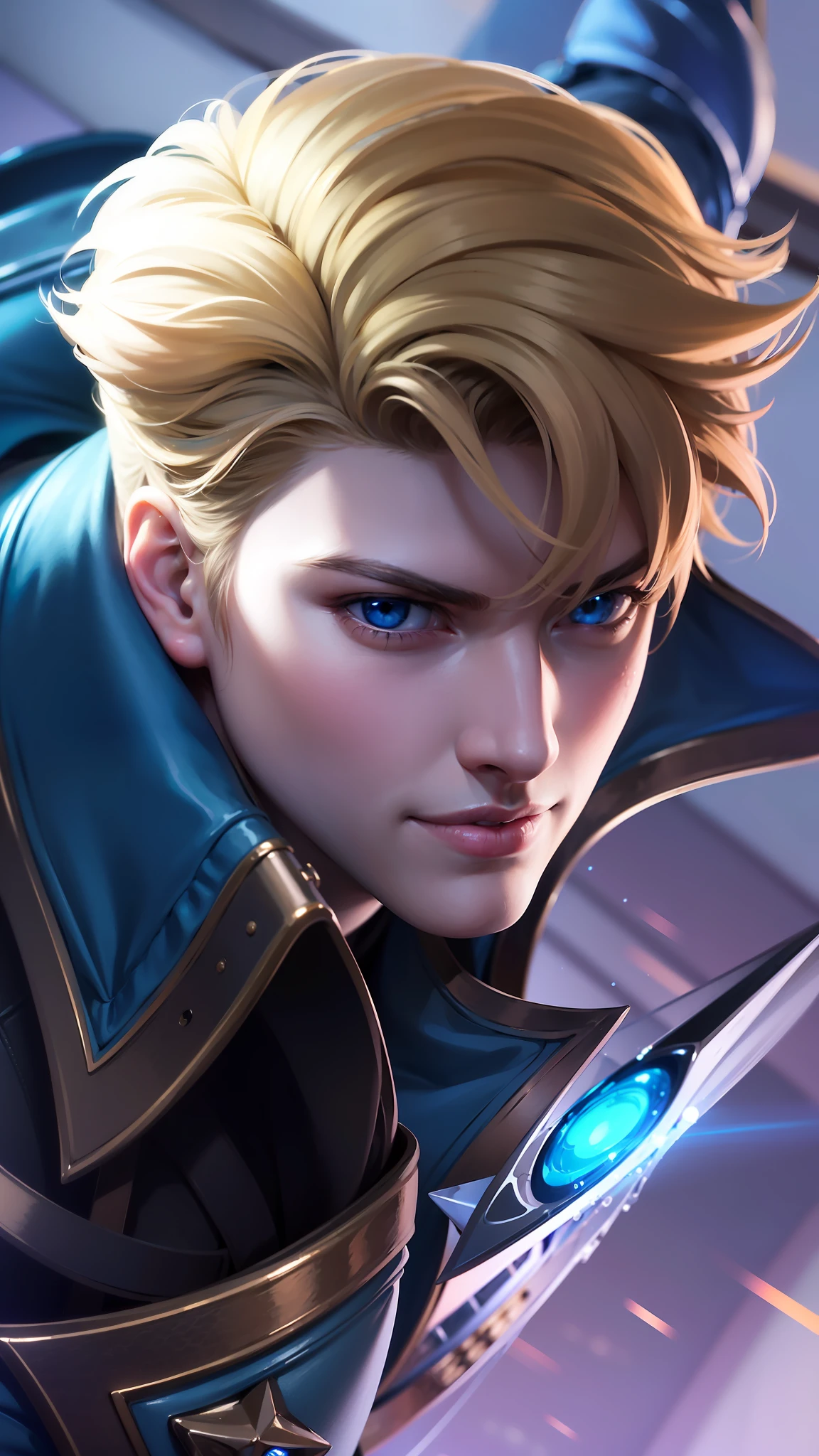 masculine male, masterpiece, ((perfect eyes)) best quality, (semirealism:1.9), beautiful lighting, (extremely detailed CG unity 4k fhd wallpaper), High Detail, Sharp focus, dramatic outdoors, 1 boy ,19 years old, brown short hair, blue eyes, smile