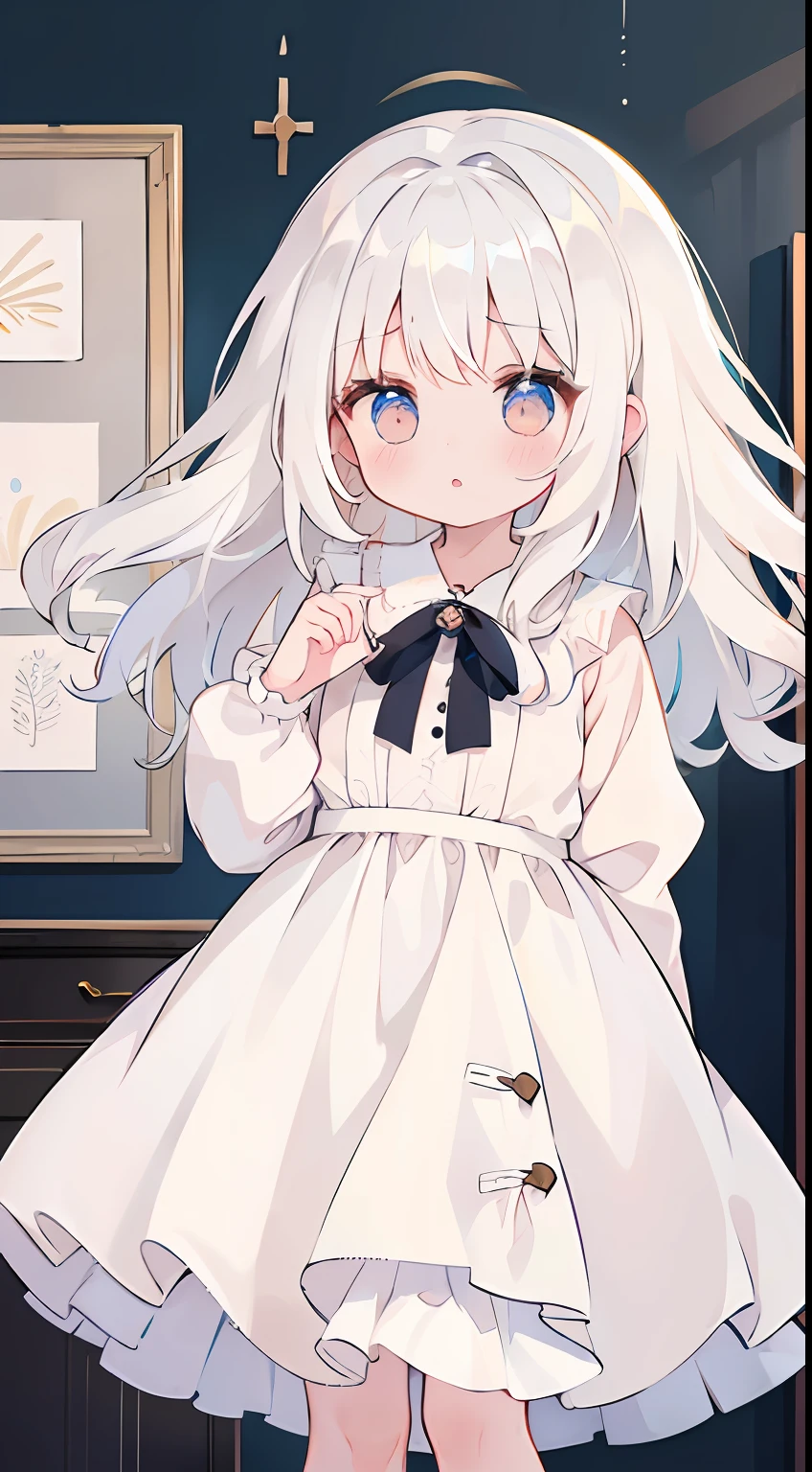 One girl、fluffy hair、Wavy hair、white  hair、whipped cream、Fluffy dresses、​masterpiece、Top image quality、top-quality、cute little、Calm、Muffled dresses、cream-colored、