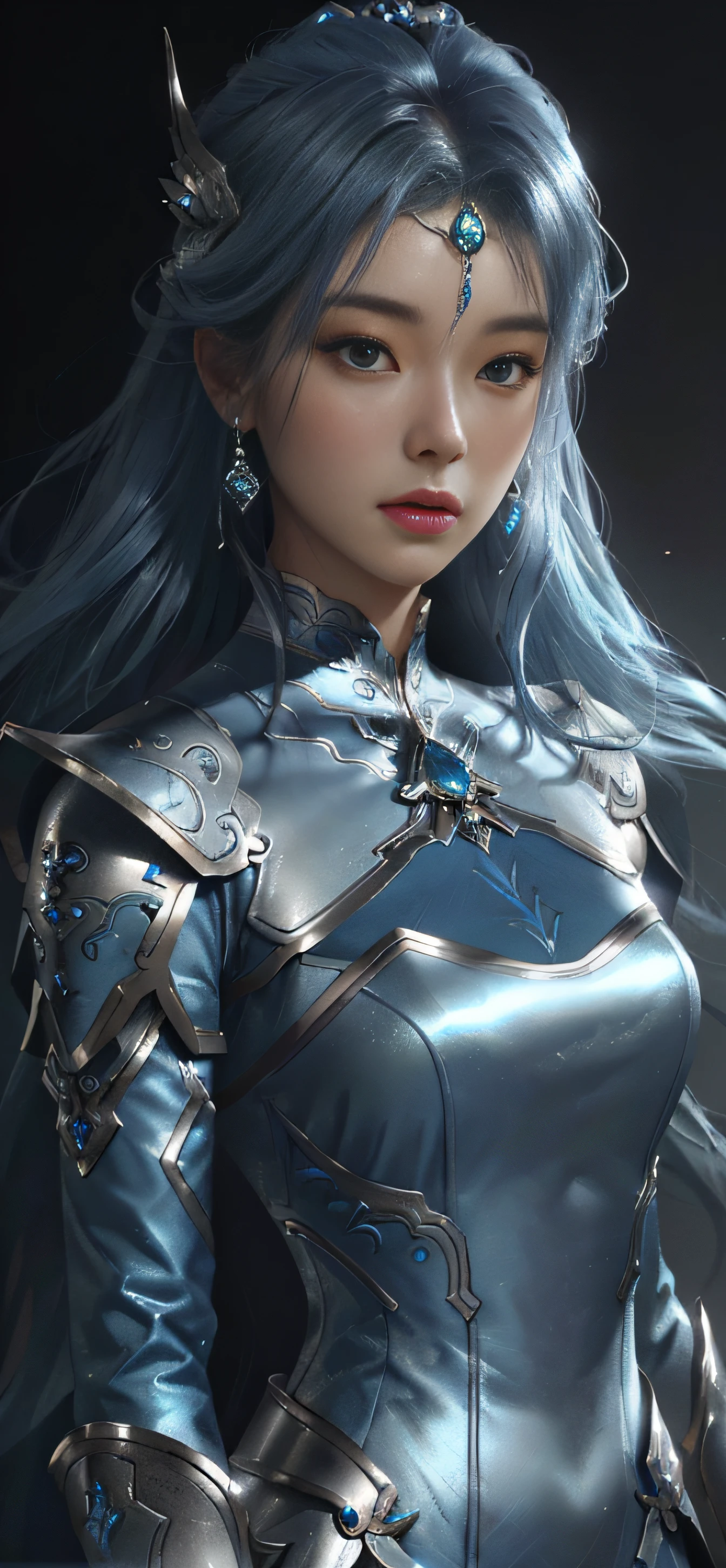 a close up of a woman in a women in a silver and blue dress, chengwei pan on artstation, by Yang J, detailed fantasy art, stunning character art, fanart best artstation, epic exquisite character art, beautiful armor, extremely detailed artgerm, Detailed digital anime art, Artgerm on ArtStation Pixiv, armor girl，Petite