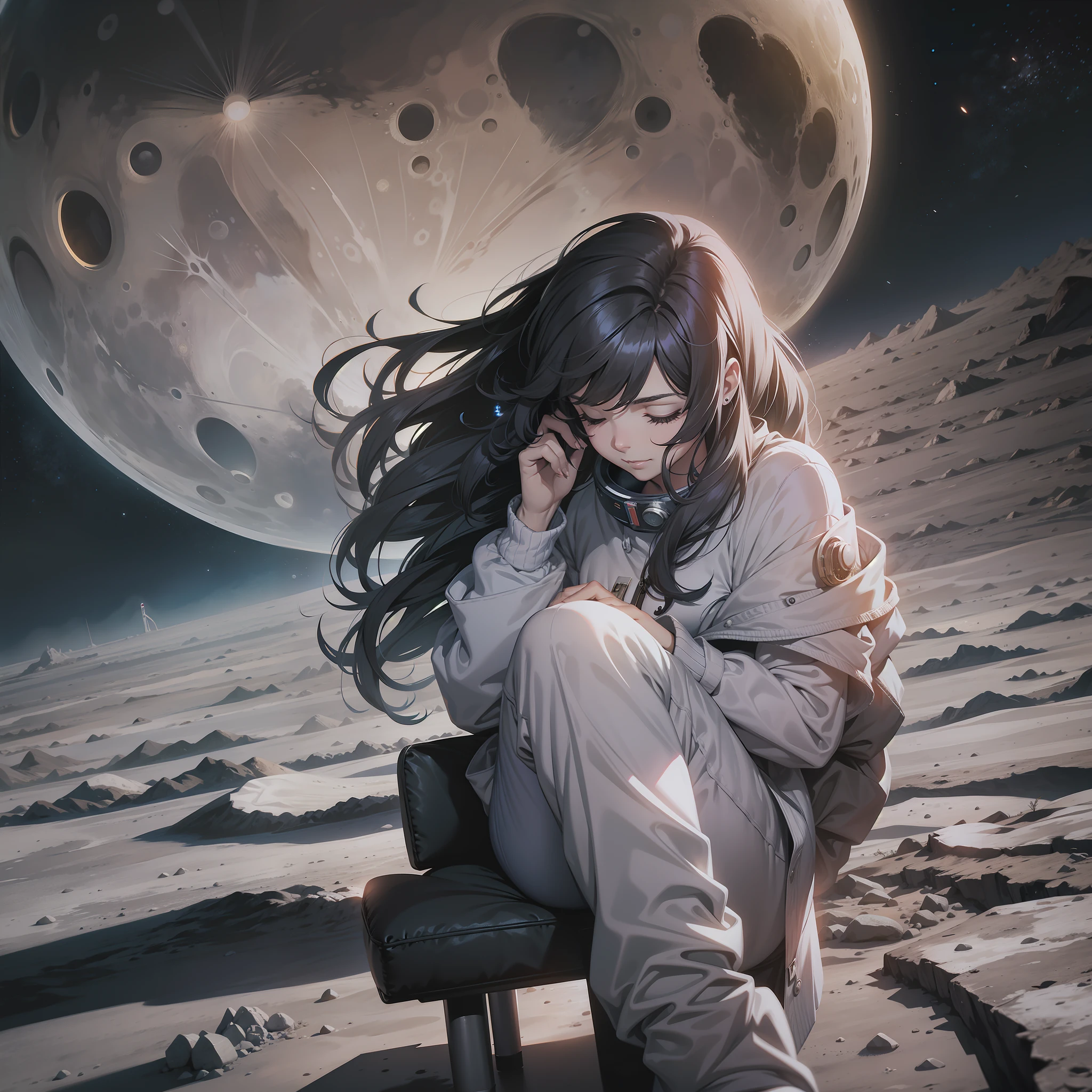 A woman dreaming of living on the moon