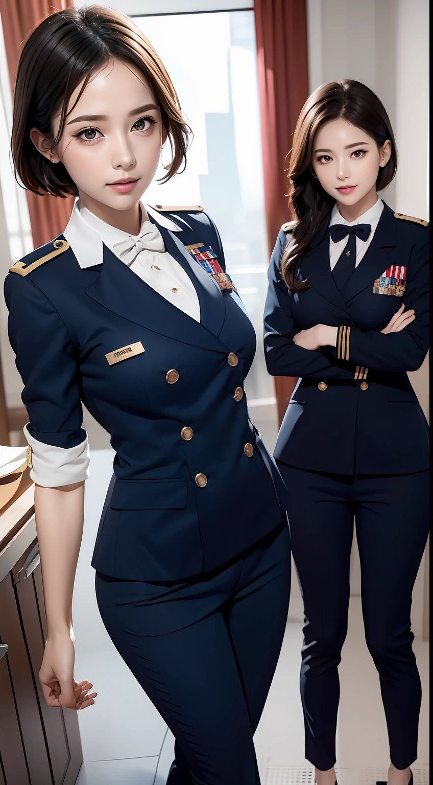 (RAW photos,HighestQuali),(dynamicposes),Full body like,The uniform of a flight attendant,(realisticlying,realisticlying:1.3),HighestQuali,tmasterpiece,Very fine and beautiful,highly detailed,CG,unified,2k wallpaper,Wonderful,beautifuldetails,tmasterpiece,HighestQuali,Extremely detailed Cg Unity 8K wallpaper,,