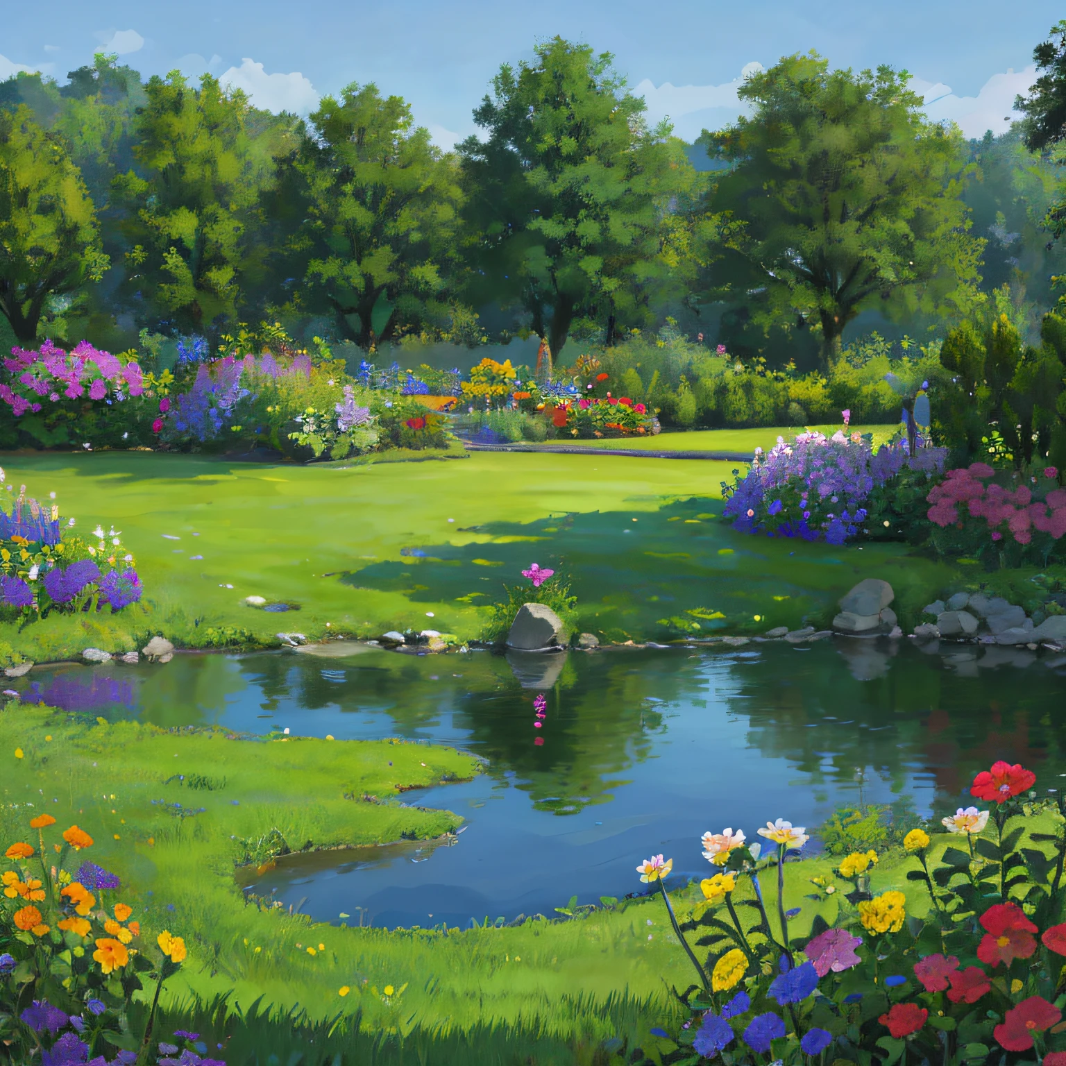 flowers,garden,lake