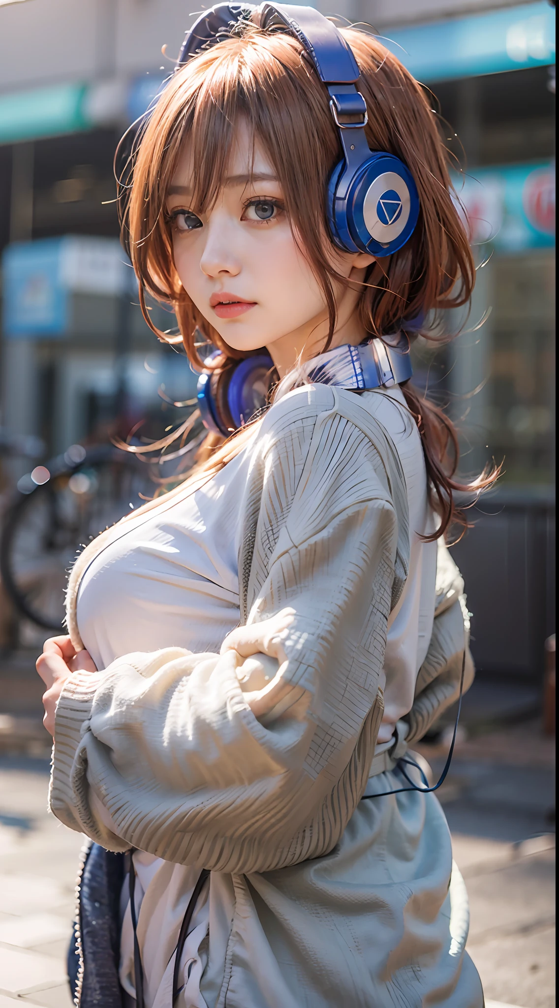 ((dressed casually、Long、Long bangs、red hair、eBlue eyes、Colorcon、Big blue headphones around your neck))、(NSFW、8K、RAW photography、top-quality:1.4、A high resolution:1.4、tmasterpiece:1.4)、(hyper realisitc:1.4)、1girll、hentail realism、The ultra-detailliert、Photorealsitic:1.4、unbelievable Ridiculous、ulzang-6500-v1.1:0.33、closeup cleavage、Floating hair、Soft light、Cinema lights、filmgrain、full bodyesbian、depth of fields、blurred back、bokeh dof:1.4、eyes focus、angle of view、85mmレンズ、f/1.4、profesional lighting、lense flares、Luminous Particle:0.6、Professional Writing、porate:0.6、photon maping、Radio City、physically-based renderingt、Transparency、one-girl、well-styled、light-skinned:1.1、Cute Baby Turtle:1.5