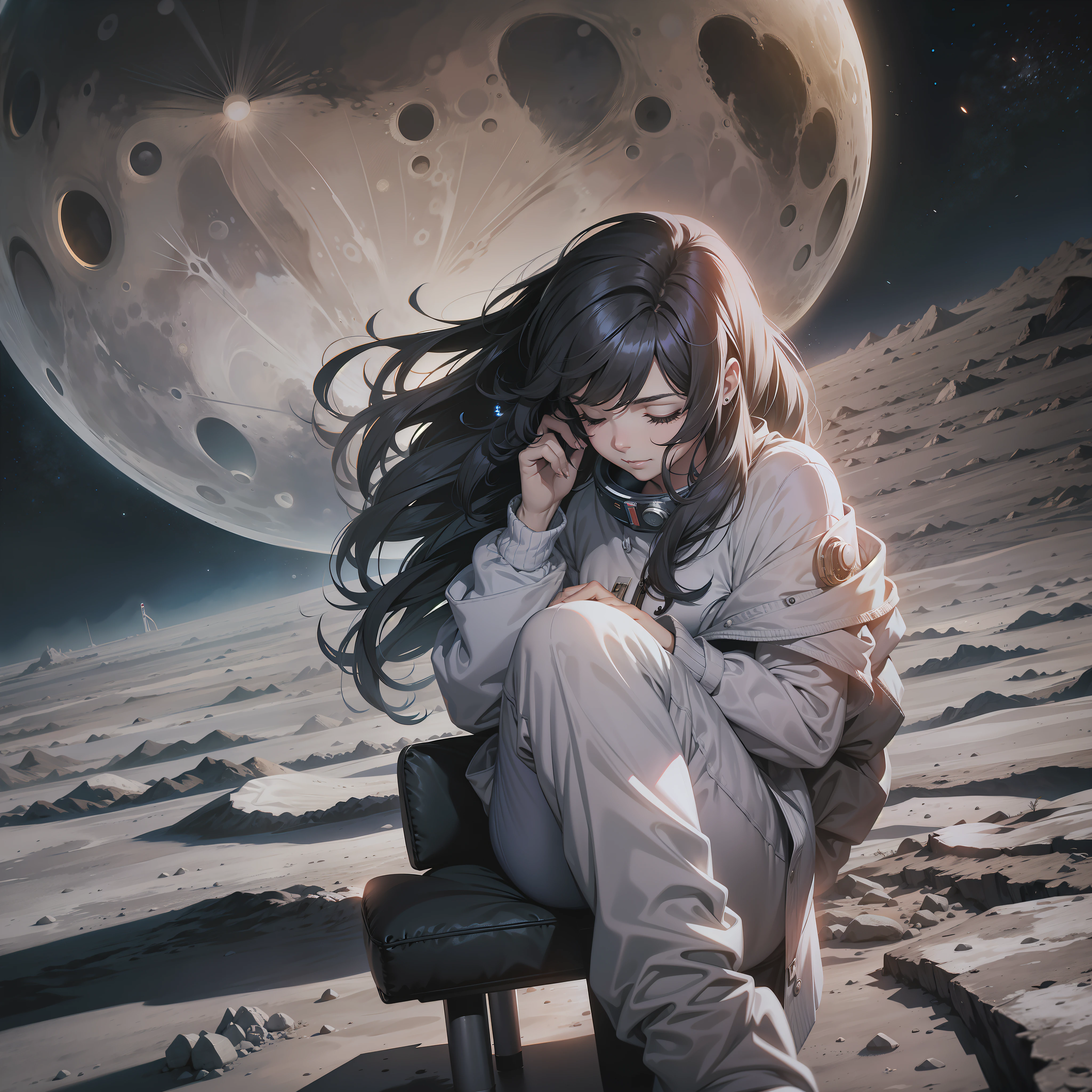 A woman dreaming of living on the moon