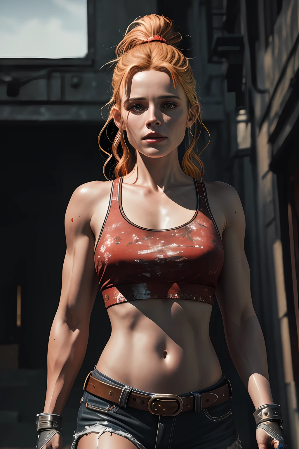 (8k, RAW photo, best quality, masterpiece:1.2), ultra detailed, official art, photo-realistic:1.37, upper body shot, Harley Quiin, film grain, action pose