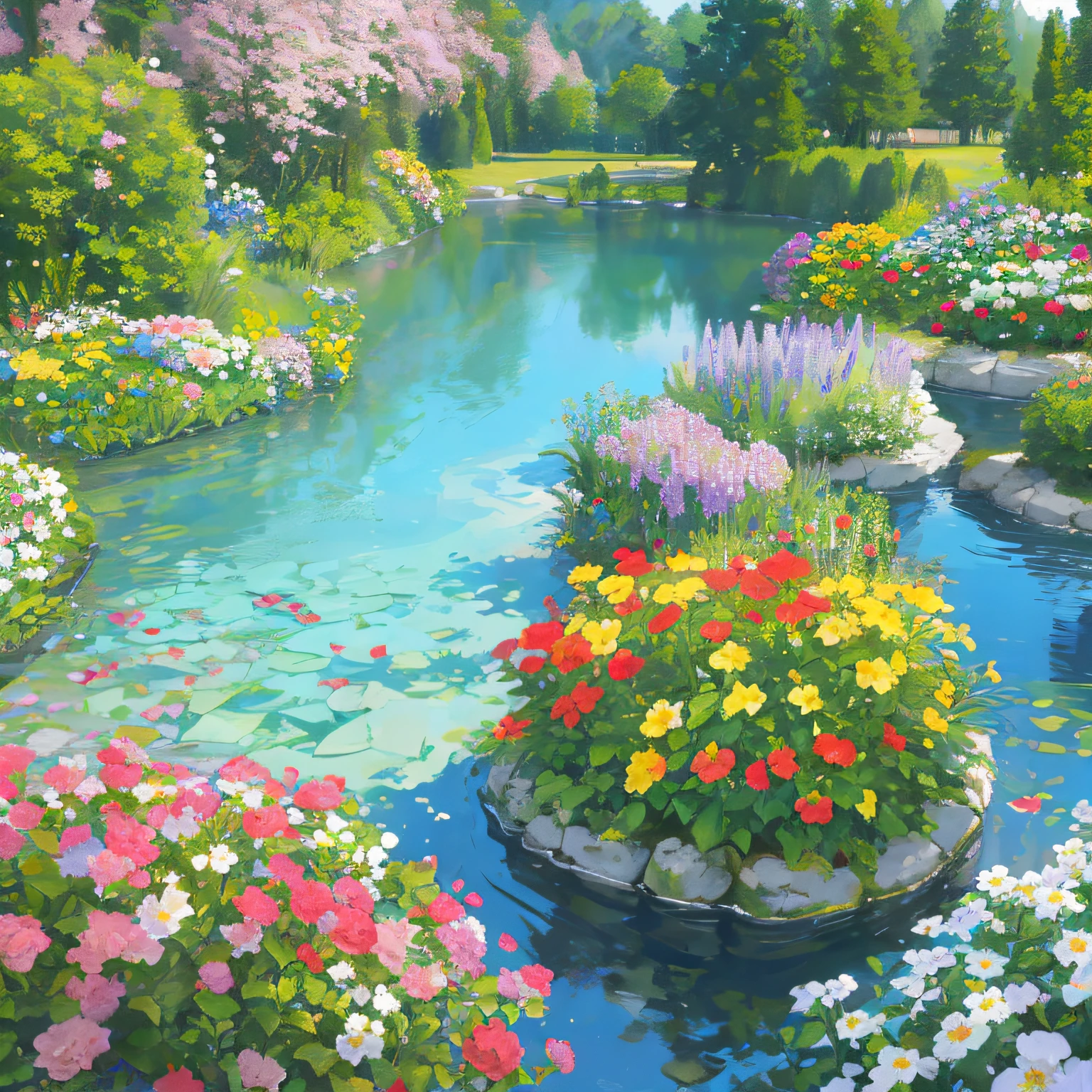 flowers,garden,lake