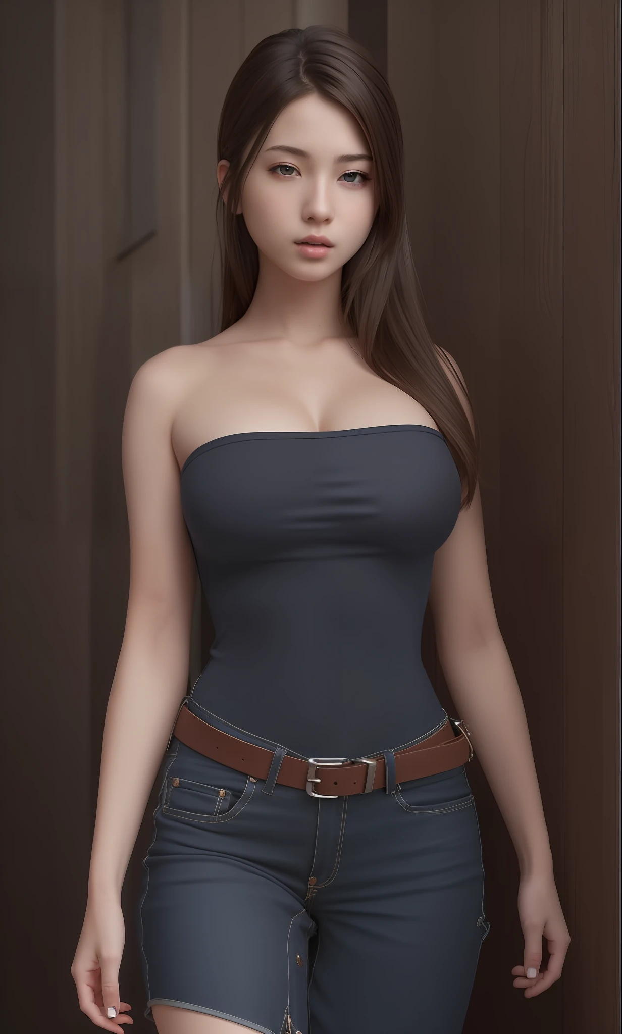 masterpiece, best quality, extremely detailed 8k, ultra hd, ultra-detailed, highly detailed, highly realistic, ultra-realistic, hyperrealistic, (1girl:1.5), (solo:1.5), anatomically correct, (detailed realistic skin), (realistic big breasts), slender abs, (closed mouth:1.35), nsfw, looking at viewer,