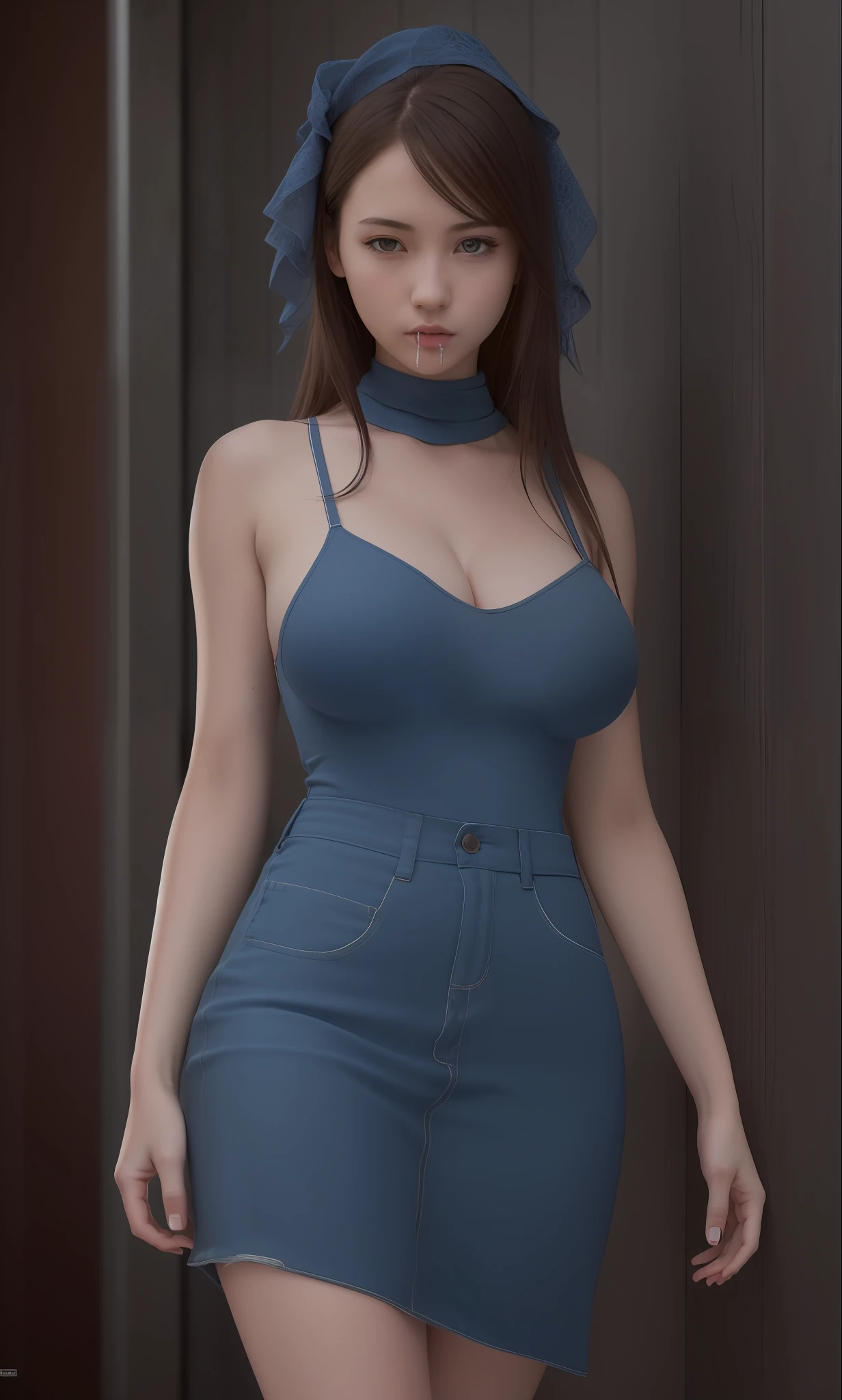 masterpiece, best quality, extremely detailed 8k, ultra hd, ultra-detailed, highly detailed, highly realistic, ultra-realistic, hyperrealistic, (1girl:1.5), (solo:1.5), anatomically correct, (detailed realistic skin), (realistic big breasts), slender abs, (closed mouth:1.35), nsfw, looking at viewer,
