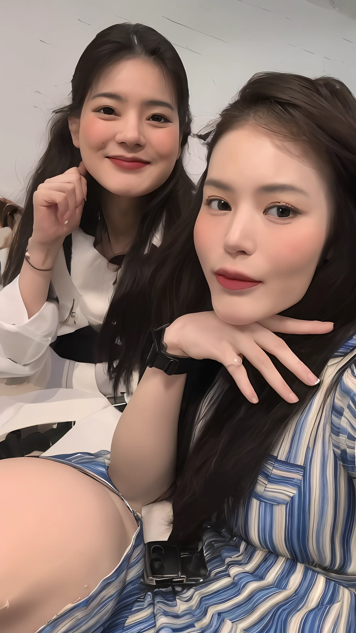 (1 Korean star with royal sister style), ((best quality, 8k, masterpiece: 1.3)), focus: 1.2, perfect body beauty: 1.4 , (funny expression), (night street: 1.3), highly detailed face and skin texture, fine eyes, double eyelids, whitened skin, (air bangs: 1.3), (round face: 1.5), (thin strap top: 1.4),