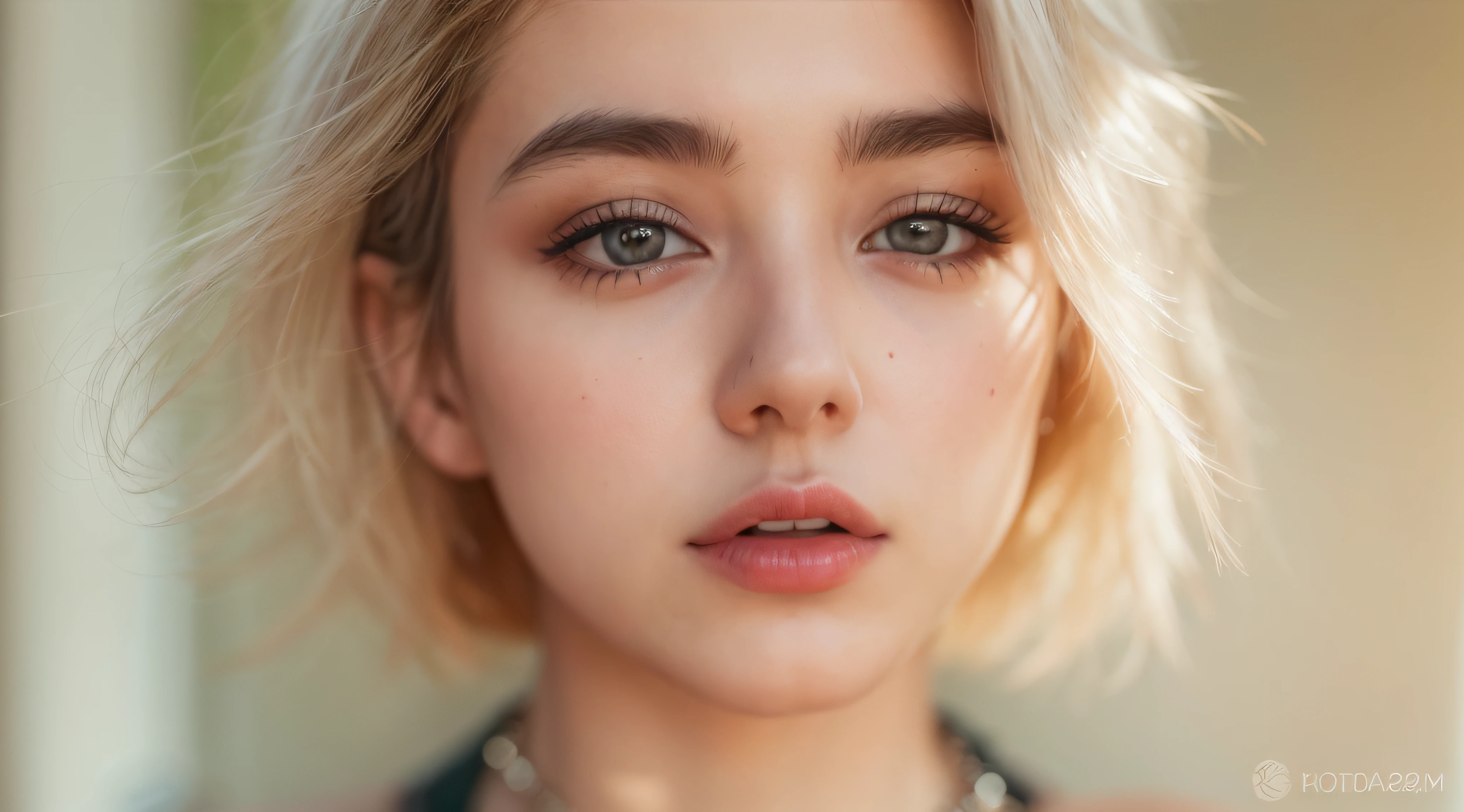 RAW photo, a 22-year-old-girl, upper body, (raecmbr-2650:0.9), (r4ec4mbr4:0.95), (1girl), (realistic), (photo-realistic:1.5), lipstick, (freckles:0.5), (short hair), multicolor hair, necklace, (RAW photo, 8k uhd, film grain), Sharp Eyeliner, Blush Eyeshadow With Thick Eyelashes, extremely delicate and beautiful, 8k, soft lighting, high quality, highres, sharp focus, extremely detailed, during the day, (sunlight on face), beautiful detailed eyes, extremely detailed eyes and face, masterpiece, cinematic lighting, (high detailed skin:1.2), 8k uhd, dslr, soft lighting, high quality, film grain, Fujifilm XT3