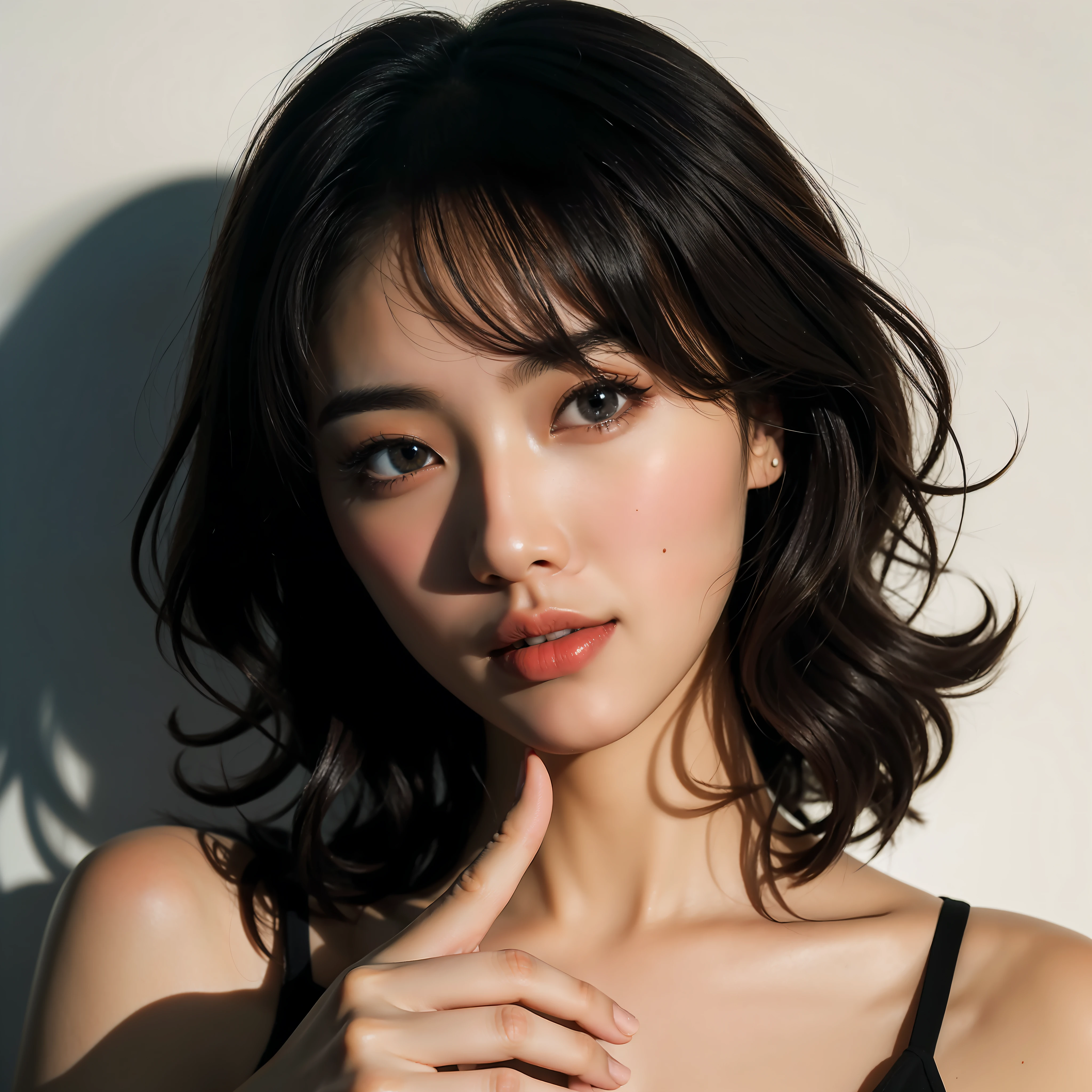 there is a woman with a black top posing for a picture, Beautiful young Korean woman, Gorgeous young Korean woman, with short hair, portrait of female korean idol, young lovely Korean faces, beautiful Korean women, young cute wan asian face, A young Asian woman, Korean girl, Beautiful young Asian woman, Young Asian woman, Soft portrait shot 8 K