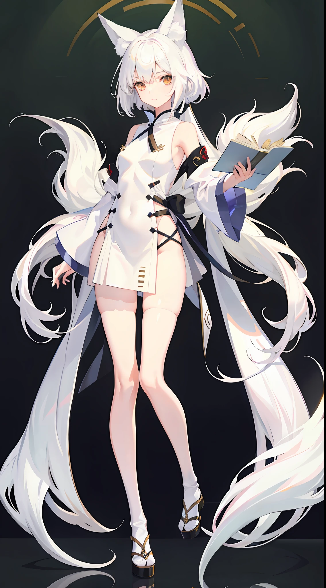 1girll, Full body like，White hair, long whitr hair，Messy hair，Translucent clothes，NSFW，White fox ears，White fox tail，比基尼，folds，folds，folds