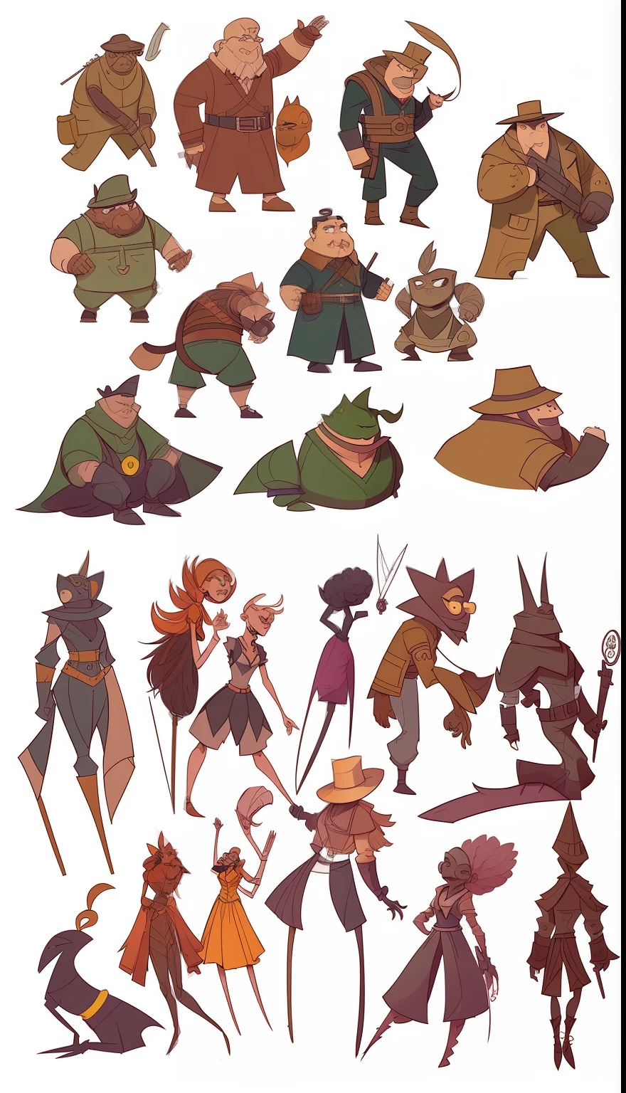 A bunch of different postures of people of different sizes, animation concept art, animated character design, Animated character design, # Character design, character concept explorations, Character design, trending on character design, concept sheet, character concept, Character design concept art, colored concept art, character  design, comic character design, interesting character design, character design concept