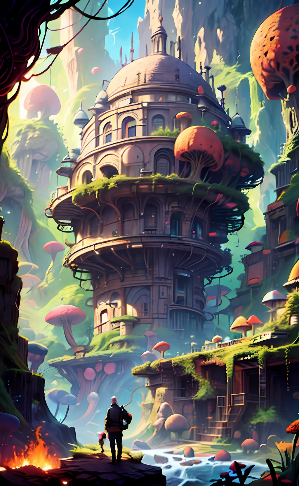 Conceptart,Concept Art,SamWho,mksks style, green moss, species, overlooking chasm