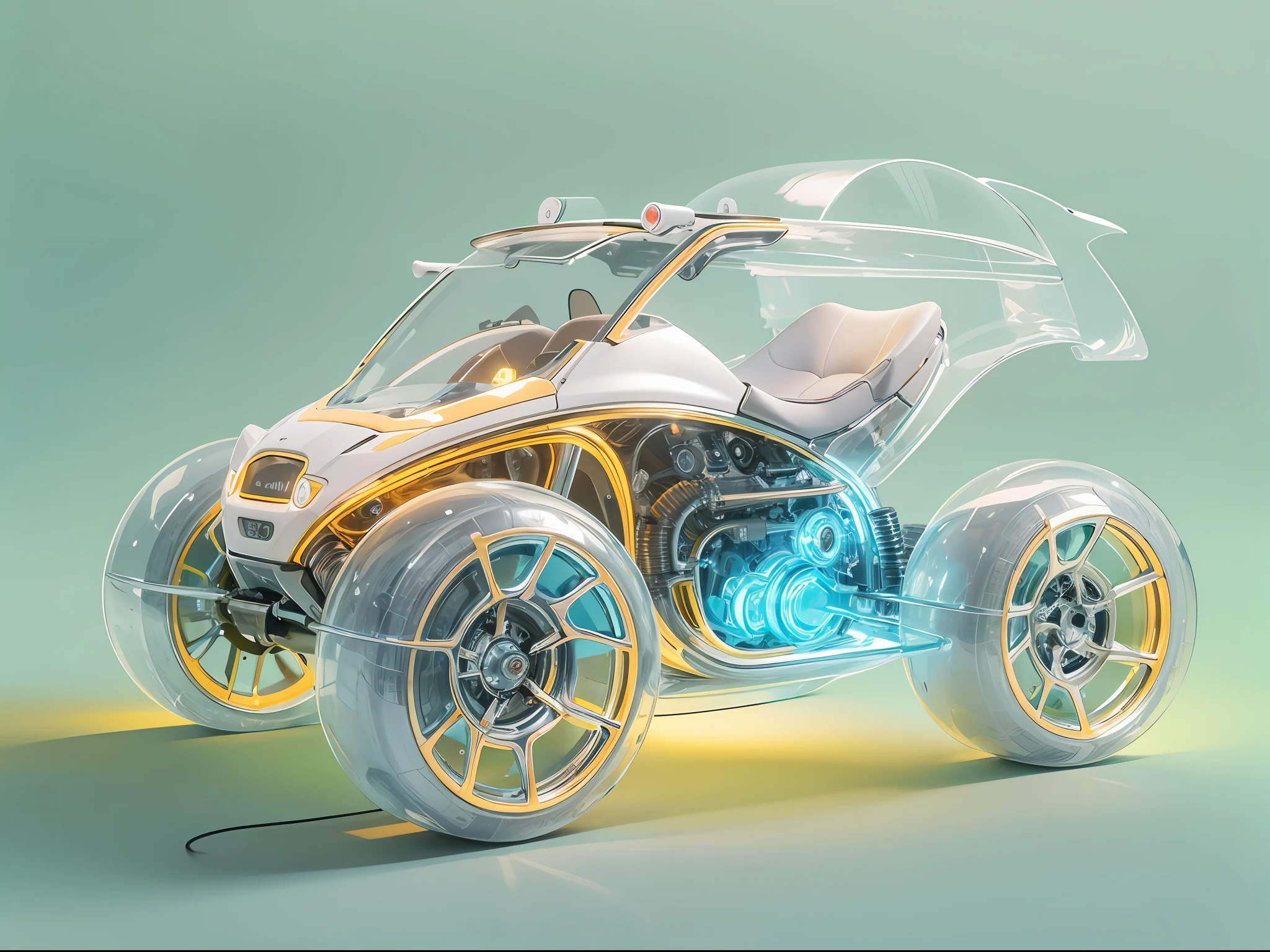 1  transparent ATV, Colored Transparent plastic, Cyberpunk, Industrial design, clean, Luminous neon lamp,  White background, Surrealism, UHD, high details, best quality, 4k