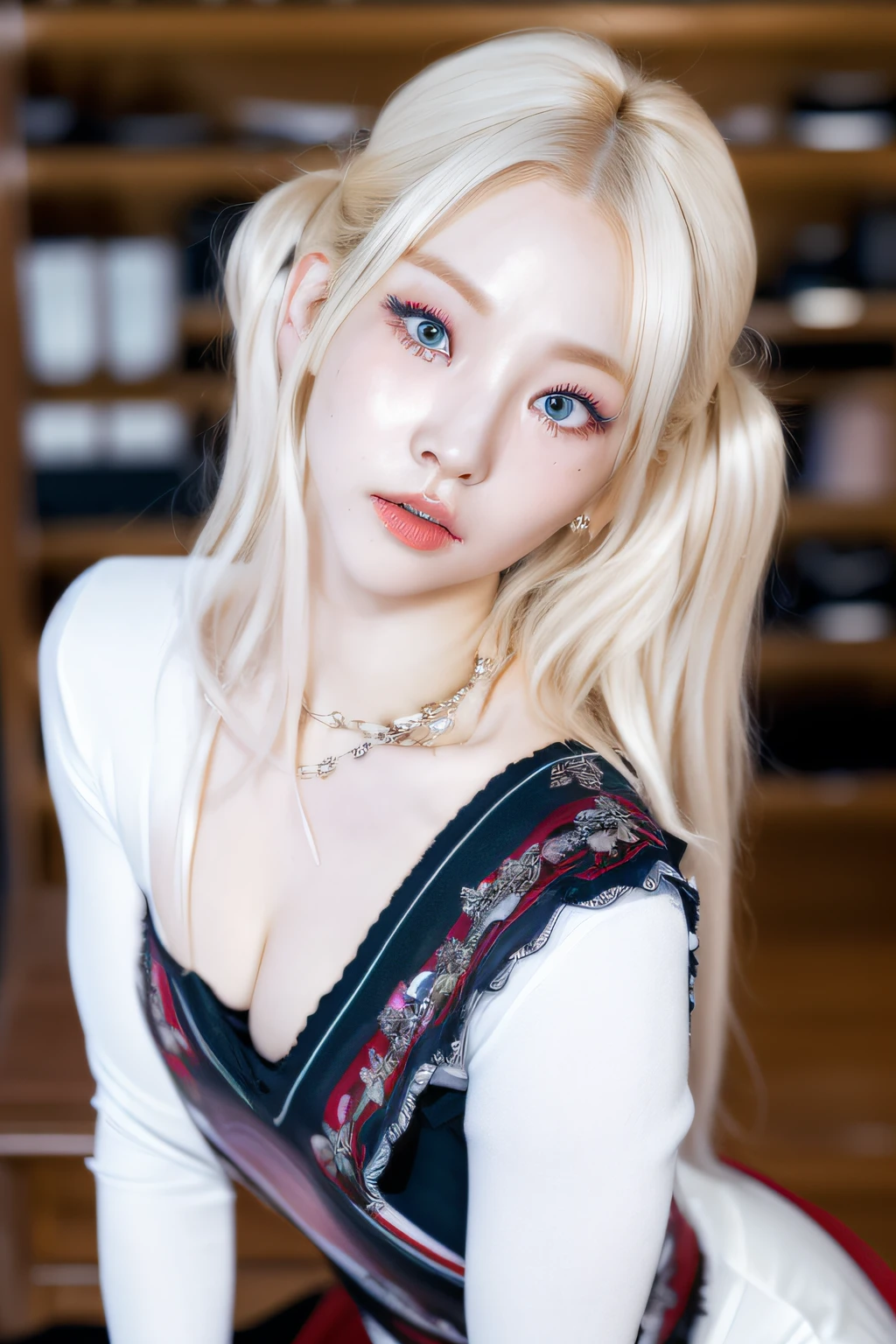 (8k, 4k, best quality, highres, ultra high res:1.1), (masterpiece, realistic, photo-realistic:1.1), 1girl, face, wide frame, twintails,((mongolia woman)), blonde hair, black eyes, red lips, (looking at viewer:2), absurdly long hair, long eyelashes, eyeshadow, small face, big eyes, bare shoulders, high contrast,