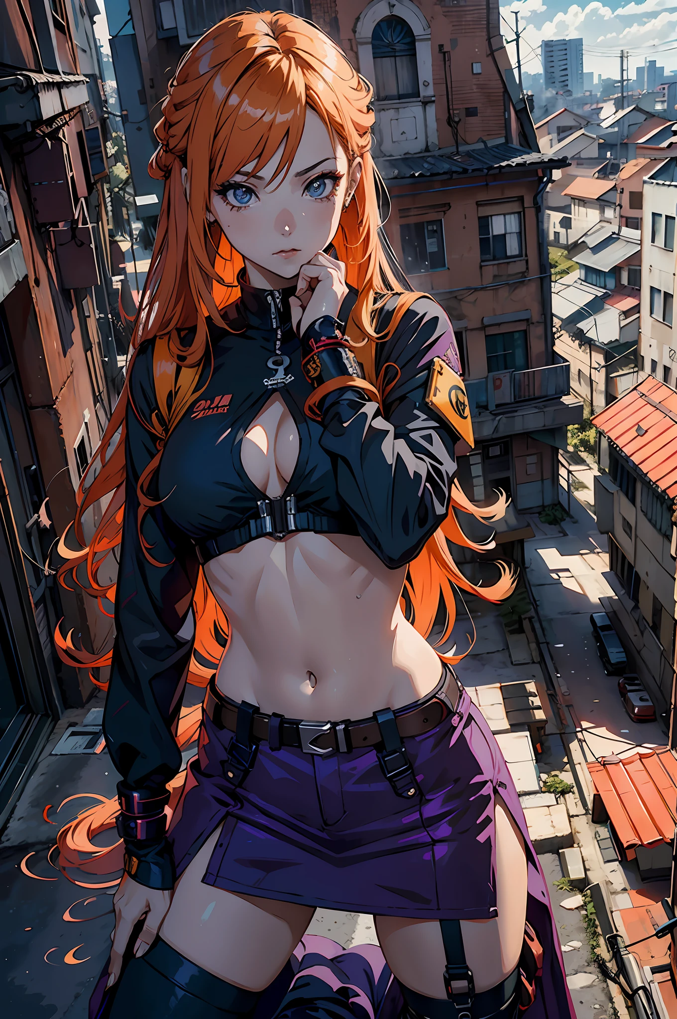 Anime - imagem de estilo de uma mulher com cabelo laranja e uma roupa roxa, badass anime 8 k, estilo anime 4K, anime sedutora, arte digital do anime cyberpunk, arte cyberpunk anime, arte de anime digital detalhada, garota anime cyberpunk, personagem de anime feminino, Papel de parede anime 4k, meninaime cyberpunk feminino, mulher bonita sedutora do anime, arte de anime digital, Advanced digital anime art