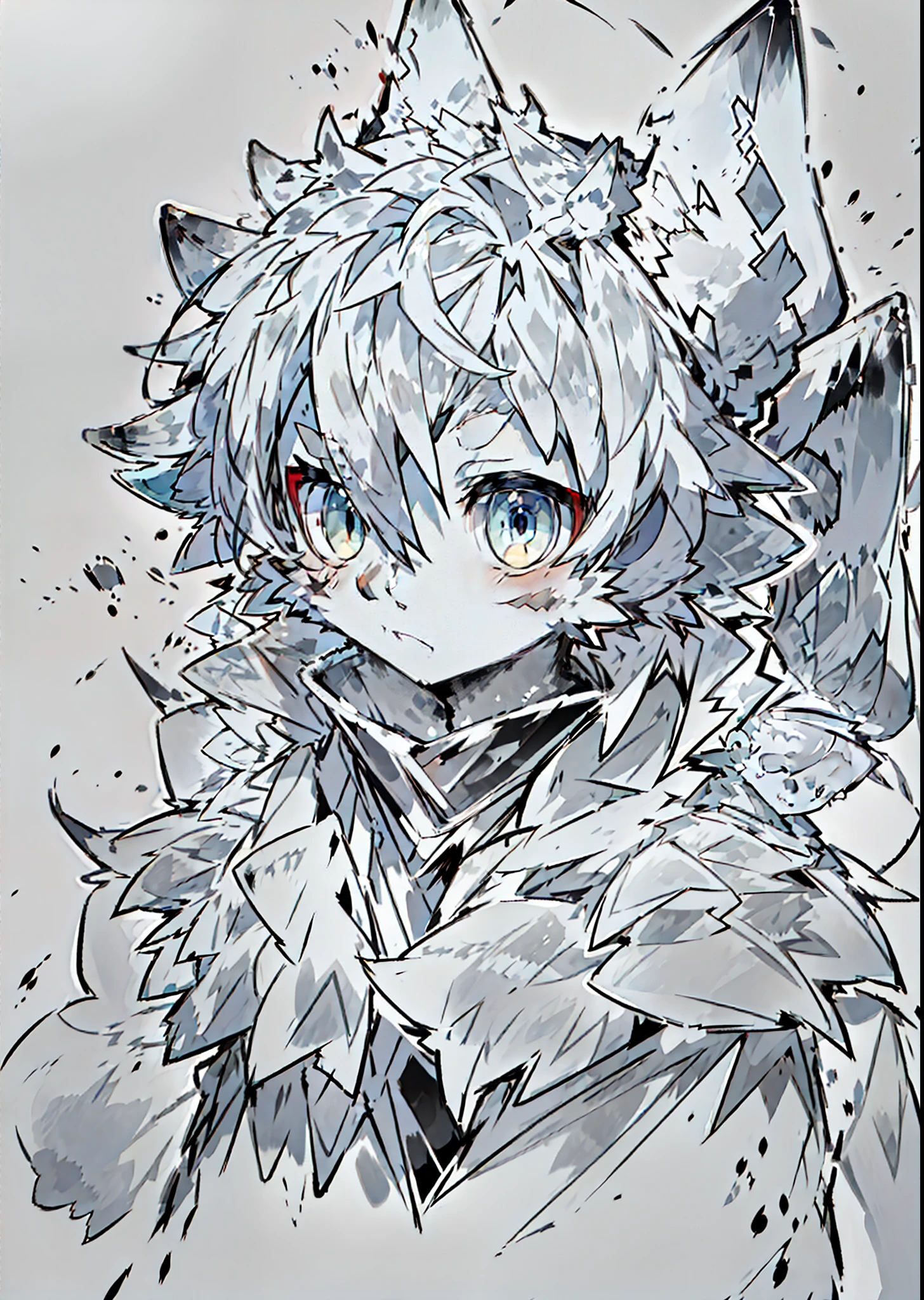 masterpiece, best quality, 1 boy, standing, bun, cold face, upper body, (front), ink splash,