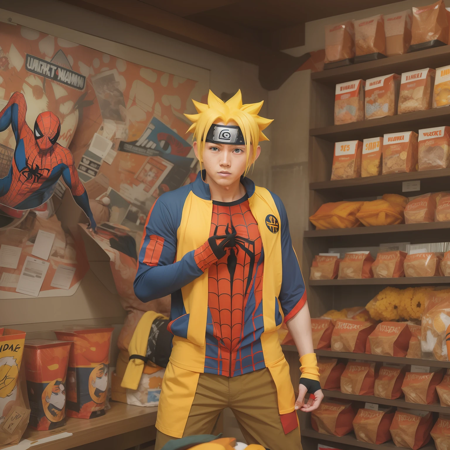 Naruto Uzumaki wearing Spiderman Costum