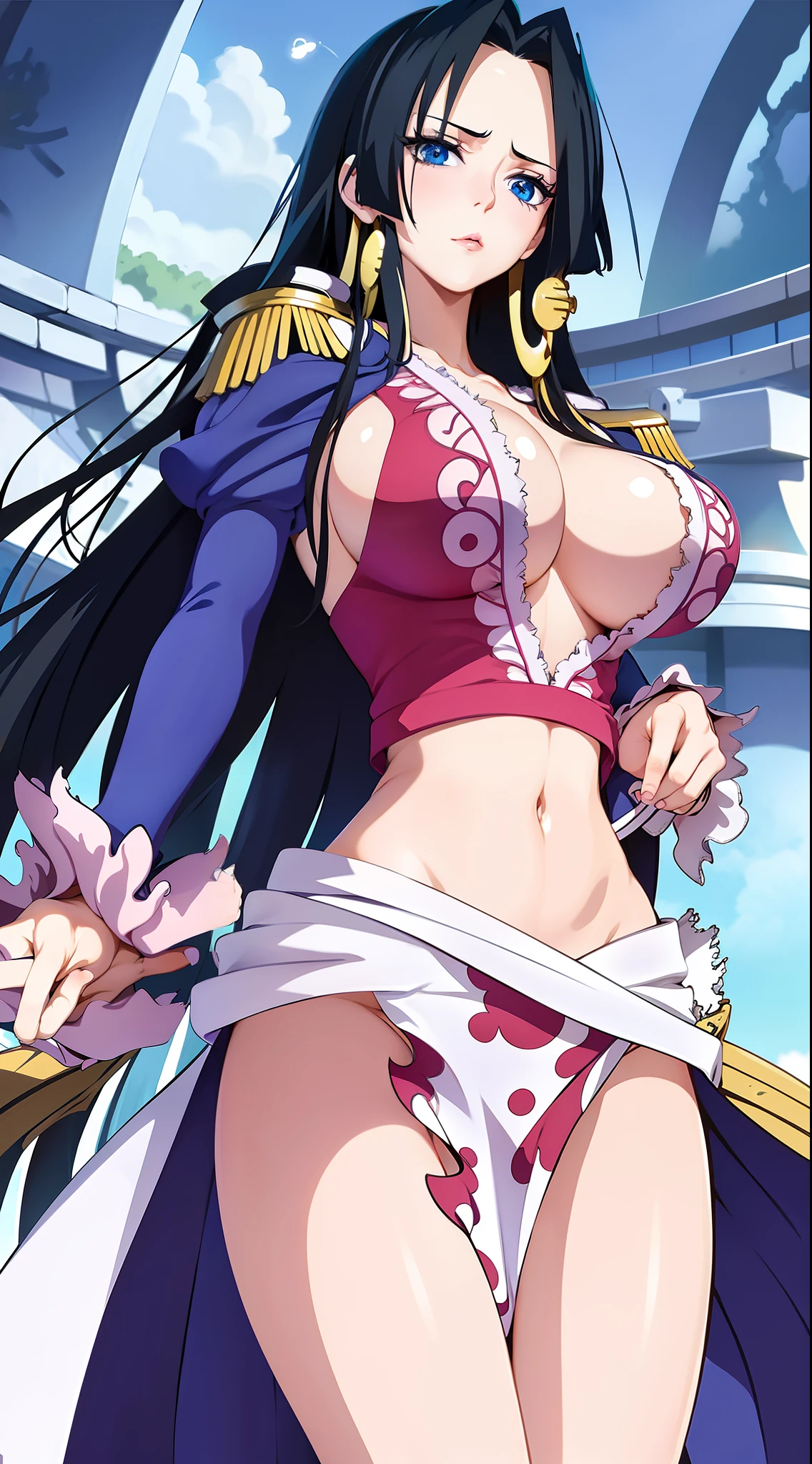 tmasterpiece,Best quality at best,1girll,Blue clothes,cowboy lens,dynamicposes,dynamic angle,One girl,full bodyesbian, torn cloth, Open legs, hand behind head, Underarms, , Tears, Humiliated, 浴室,Long hair,Heart-shaped pupils, Torn clothes, upper legs,Pathetic,exhibitionism,Clothes open,breasts out