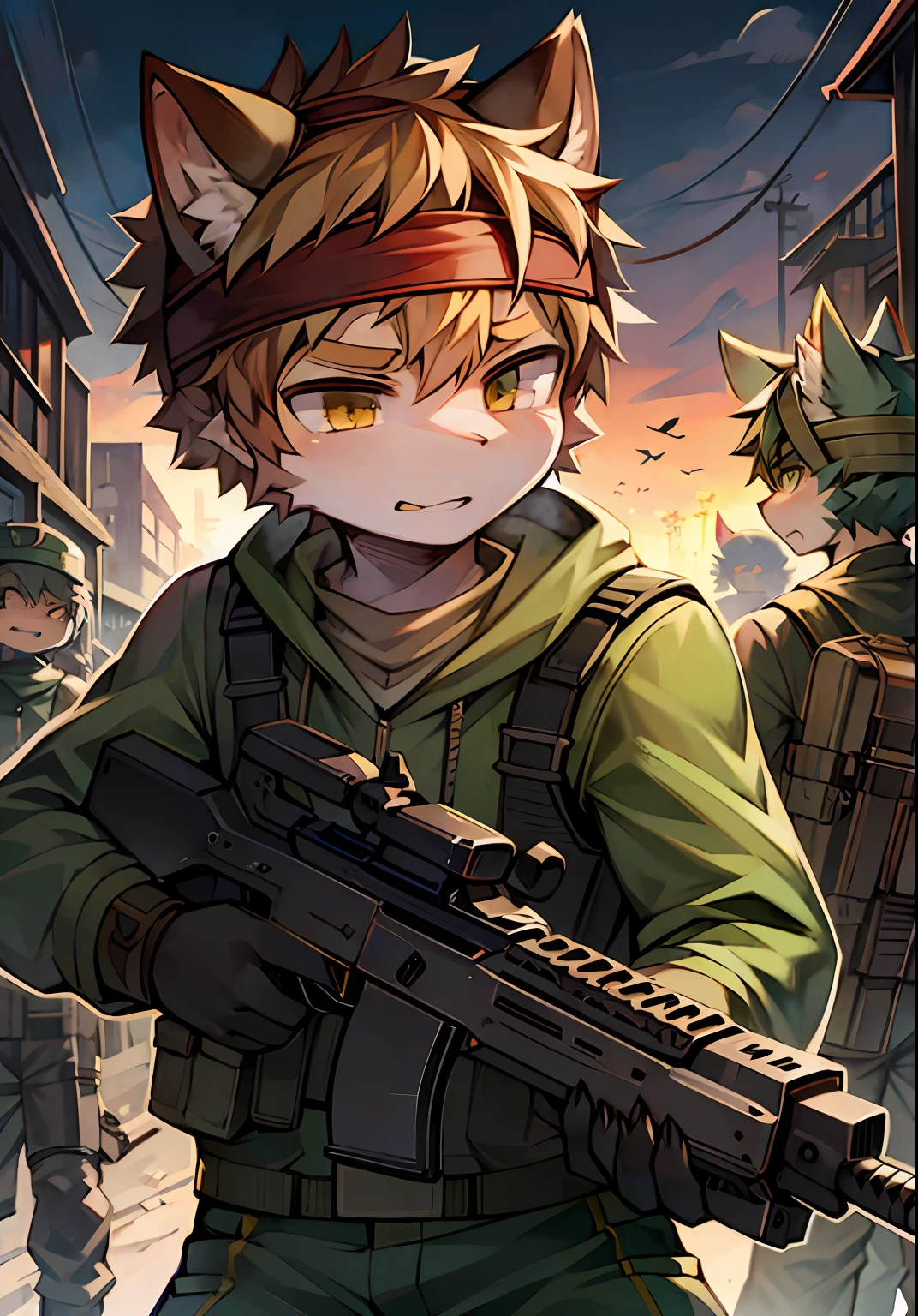 catss,commando,binh,Assault rifle in front of him,Headband helmet