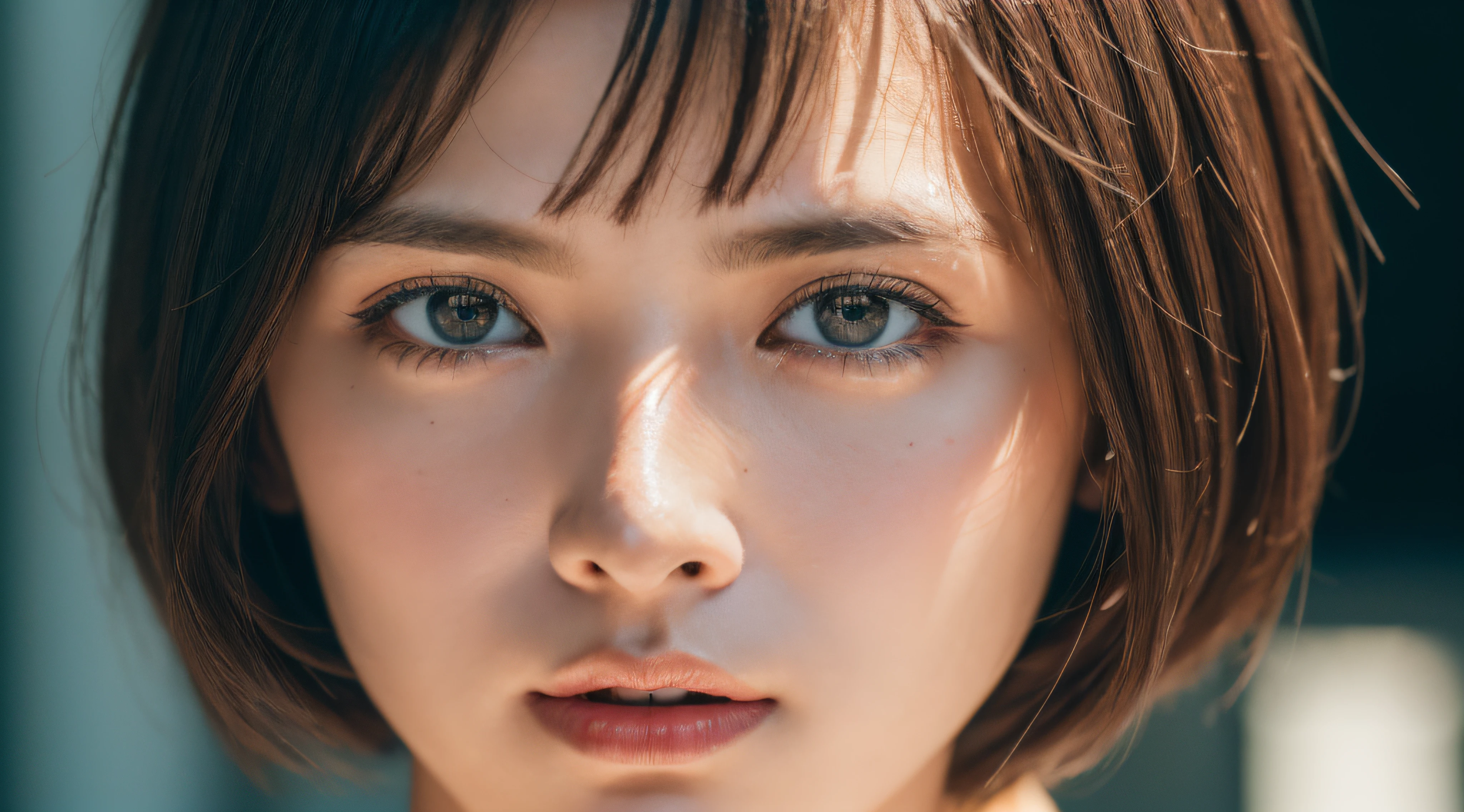 RAW photo, a 22-year-old-girl, (1girl), (realistic), (photo-realistic:1.5), lipstick, (freckles:0.5), (short hair), necklace, (RAW photo, 8k uhd, film grain), Sharp Eyeliner, Blush Eyeshadow With Thick Eyelashes, extremely delicate and beautiful, 8k, soft lighting, high quality, highres, sharp focus, extremely detailed, during the day, (sunlight on face), beautiful detailed eyes, extremely detailed eyes and face, masterpiece, cinematic lighting, (high detailed skin:1.2), 8k uhd, dslr, soft lighting, high quality, film grain, Fujifilm XT3