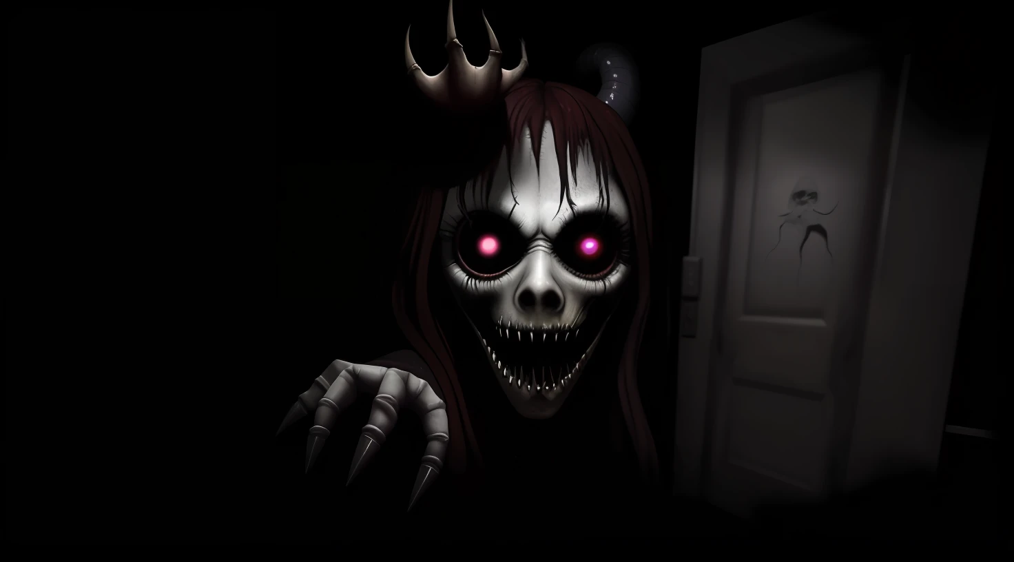 A closeup of a creepy-looking person with a creepy face, horror game graphics, jumpscare, jogo de terror, imagem assustadora, jump susto, Terror de videogame indie, Melhor cena de jumpscare, ainda de filme de terror animado, assustador!!!, cena de pesadelo hiperrealista, aterrador!!!, SCP-049, jogo de terror, pose assustadora, assustador!!, cara assustada