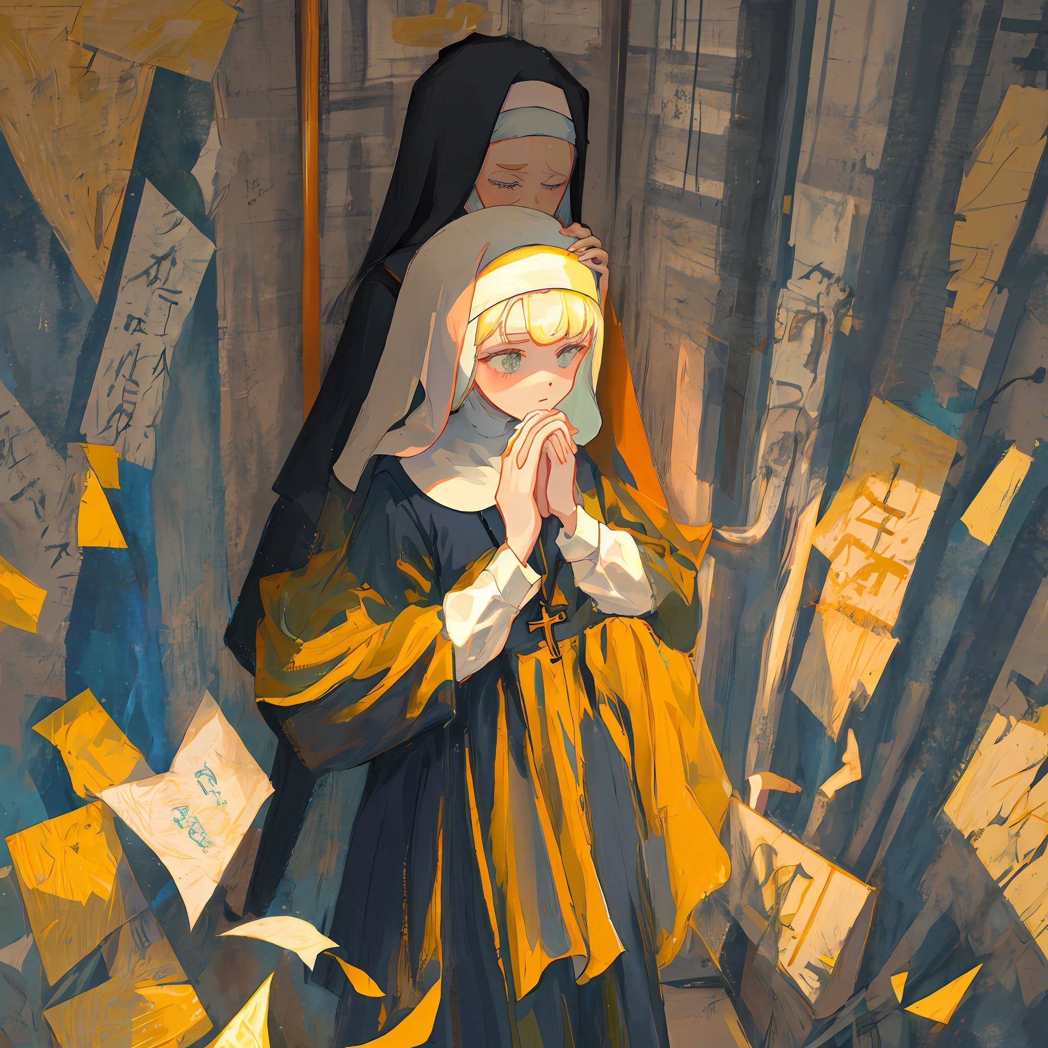 The nun folded her hands in prayer