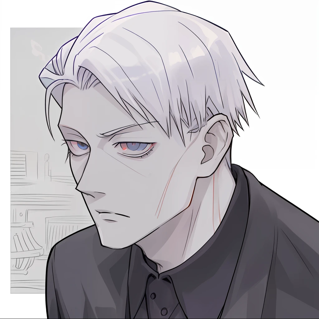 Nanami, Jujutsu Kaisen, Estilo de arte do Studio MAPPA, Jujutsu Kaisen, estilo de arte anime, homem estiloso e elegante, homem de cabelo roxo, cabelos roxos com mechas brancas, cabelo roxo com mechas, mechas brancas no cabelo, terno preto, terno, terno elegante, hiper detalhado, Studio MAPPA, obra prima, extremamente detalhado