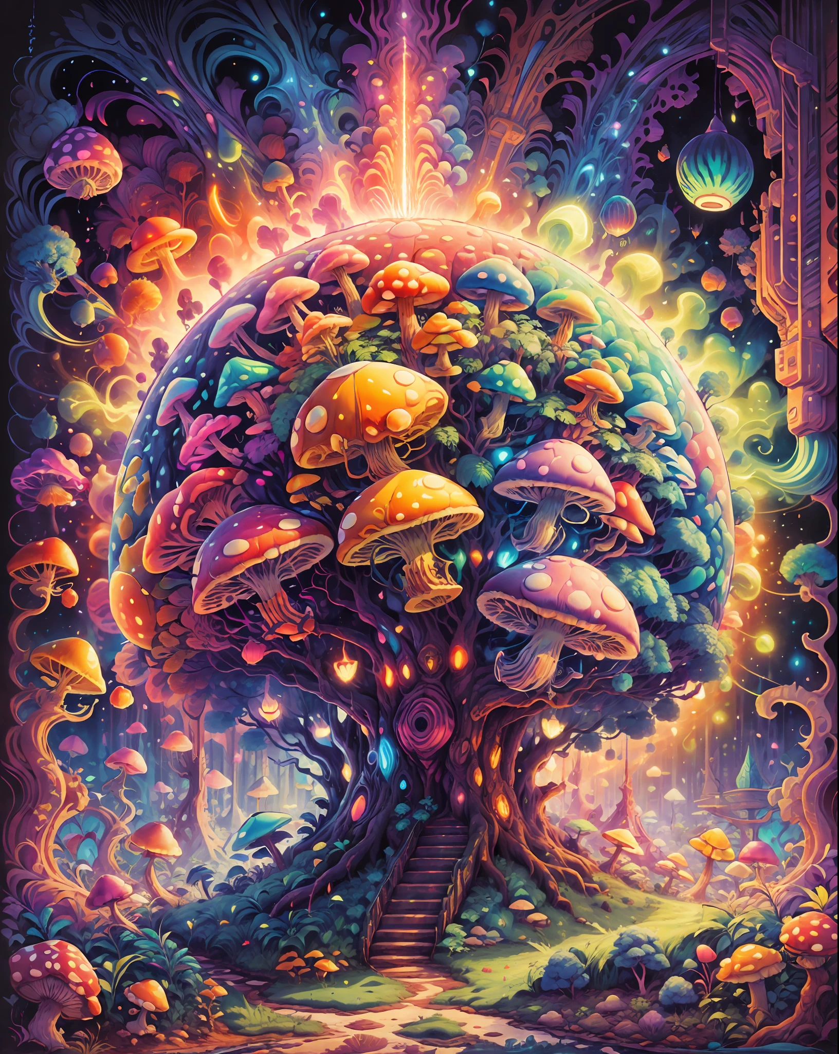 mario mushroom, vibrant colors, abstract shapes, mind-blowing scenery, energy, mystery, intricate details, psychedelic patterns --auto --s2