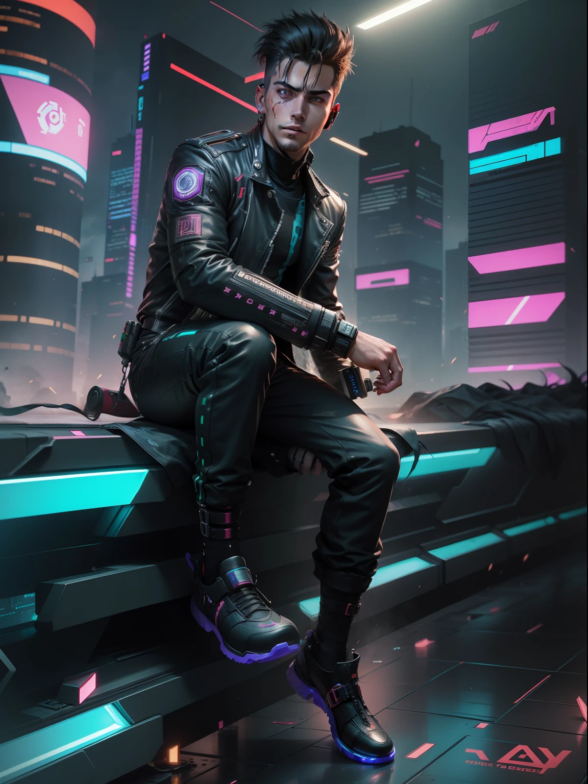 Background change cyberpunk handsome boy ultra reaction face