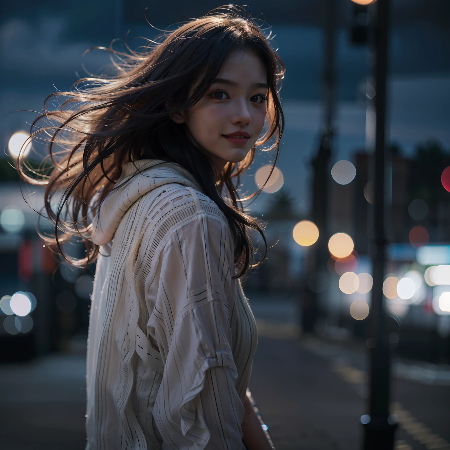 (8K, Best quality, Masterpiece:1.2), (Realistic, photo-realistic:1.37), Ultra-detailed, 1 girl,Cute, Solo,Beautiful detailed sky,Detailed Cafe,Sitting,dated,(nose blush),(Smile:1.15),(Closed mouth),filmgrain, Fujifilm XT3,(Ulzzang-6500:0.3),Nudity, ModelShoot style, NSFW,Beautiful detailed eyes,(Medium-hair long:1.2),Floating hair ,NovaFrogStyle, White skin,Cinematic light,Night Street,the street lights