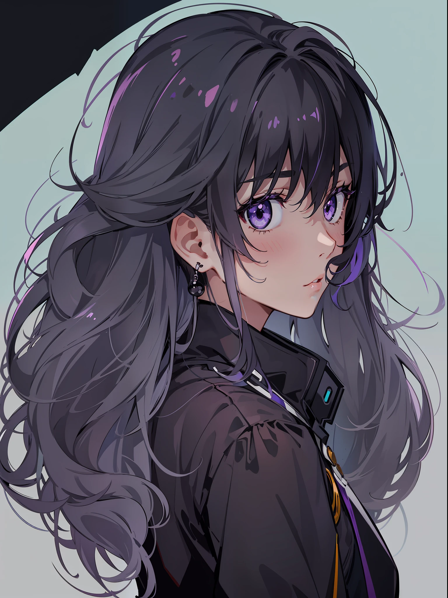 mtu,sedate,gentleness,Black and purple gradient hair,Black colored eyes,Don't be alarmed,Japanese manga style